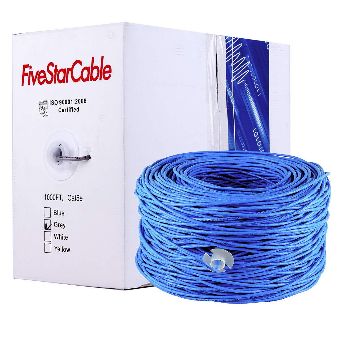 Fivestarcable Cat5E 1000 Ft. Ethernet 24Awg 4 Twisted Pair Utp Internet Network Router Lan Ip Camera System Bulk Cable Wire Pull Box   Blue Color
