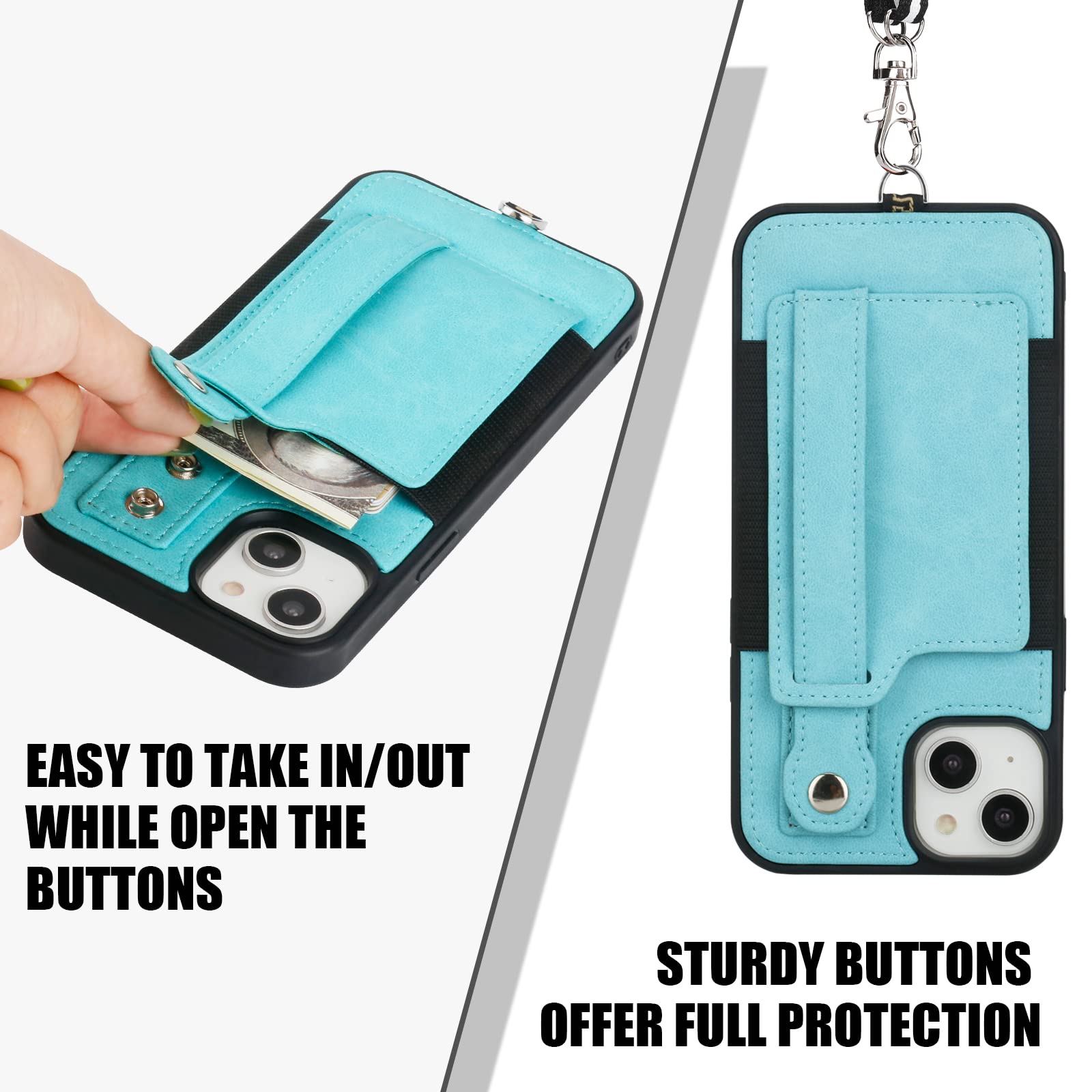 Toovren Iphone 14 Plus Wallet Case For Men Women With Card Holder Leather Iphone 14 Plus Case With Stand Phone Lanyard Neck Stra