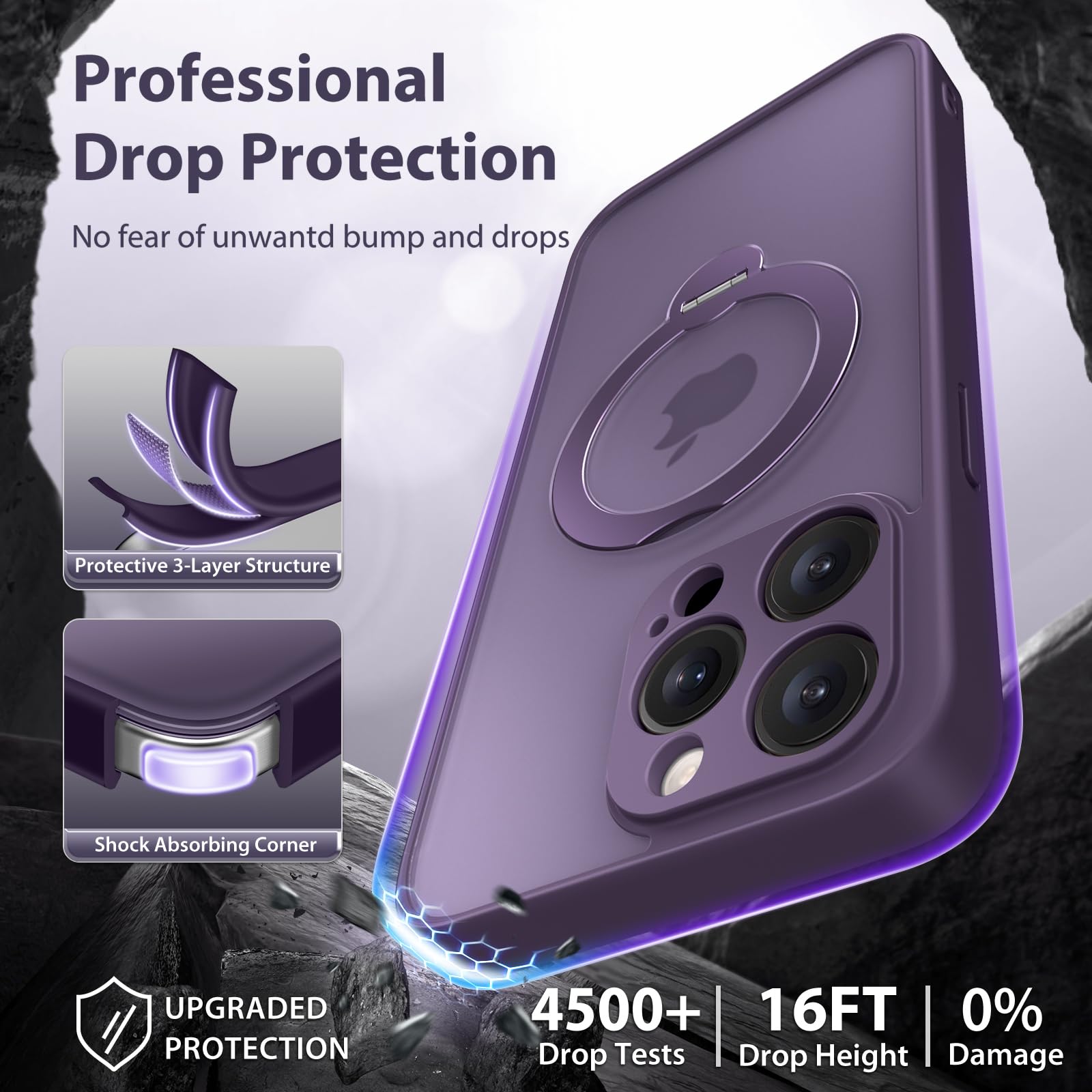 Golbinbox 360 Spin Magnetic Stand For Iphone 15 Pro Max Case, [Compatible With Magsafe], [Full Camera Protection] [16Ft Military