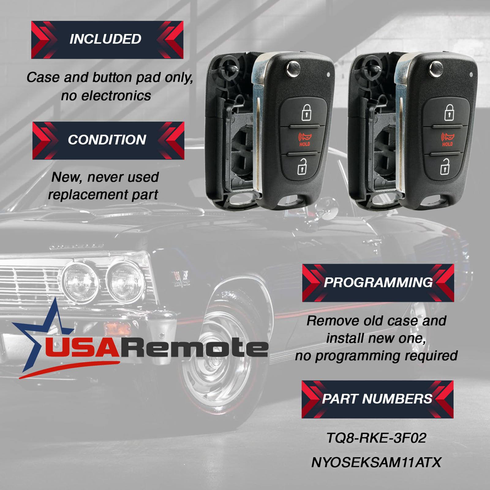 Fits 2012 2014 Kia Rio / 2010 2013 Kia Soul Flip Key Fob Remote Case Shell (Nyoseksam11Atx), Set Of 2