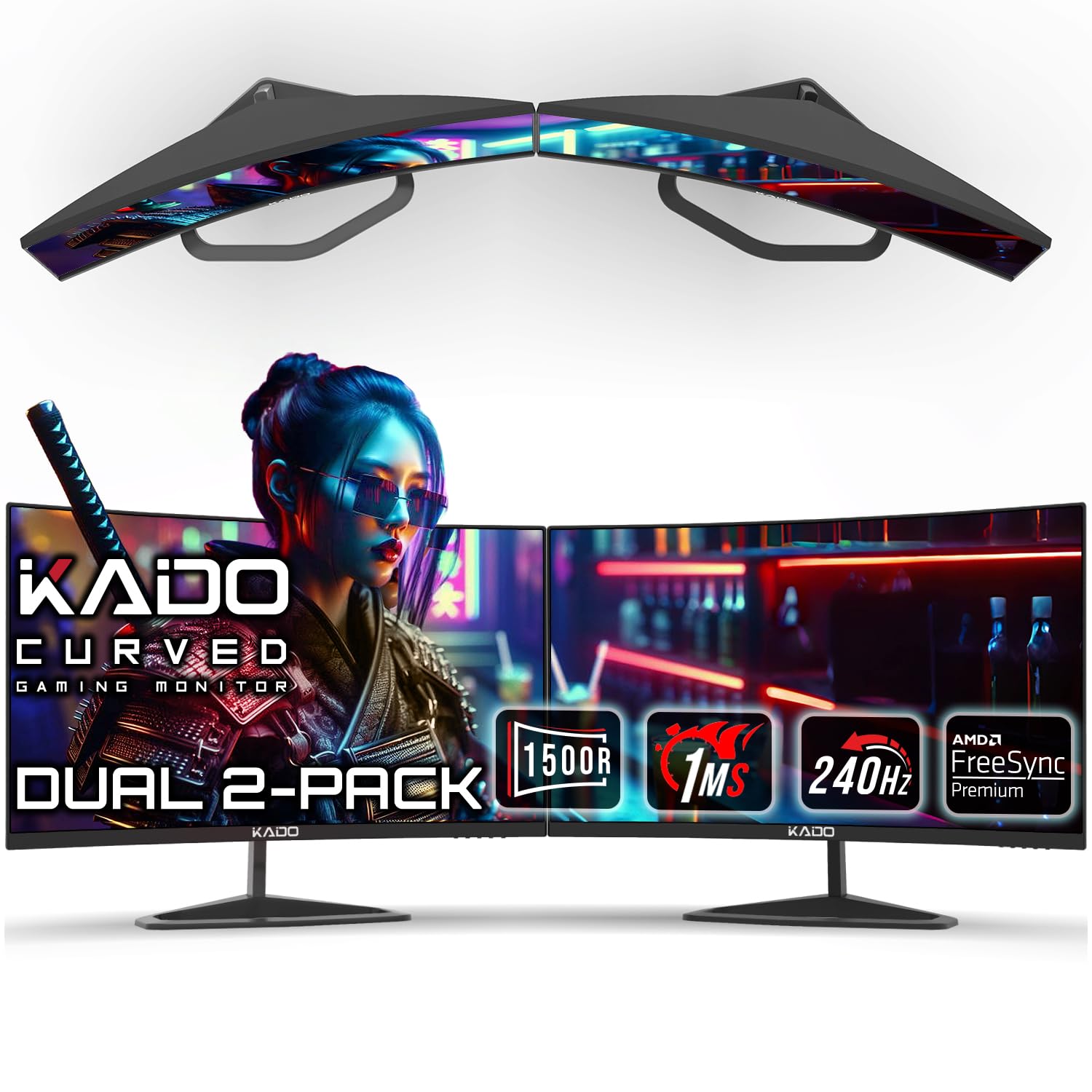 Kado Dual 2-Pack 24.5 Curved 1500R 240Hz 1ms 1920x1080 Gaming Monitor