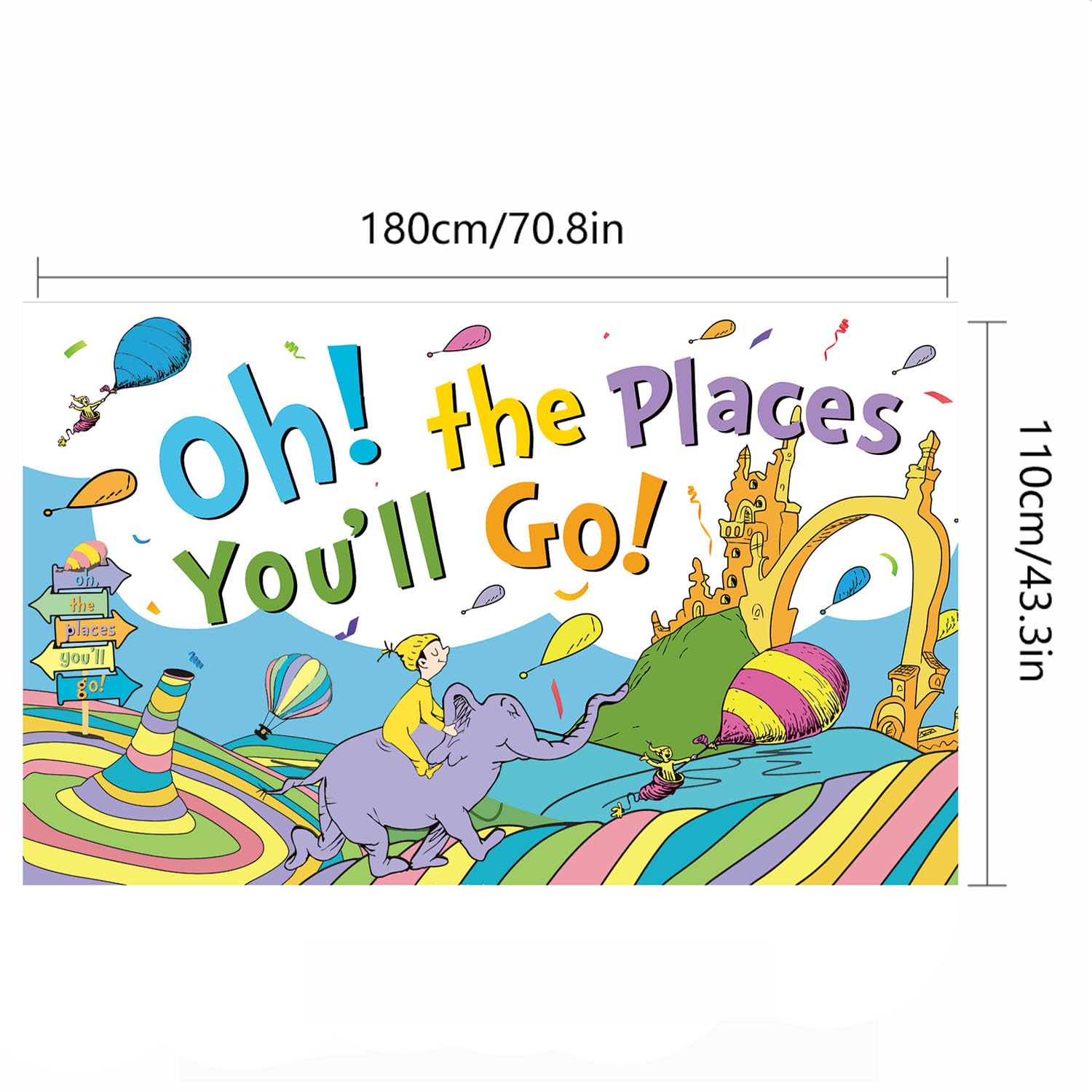 Loonelo Banner Backdrop For Oh The Places You'Ll Go With 70.8''X43.3'',Large Party Decorations Photography Background For Kinder