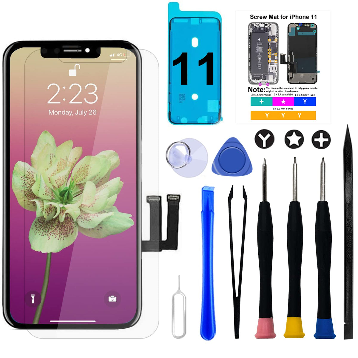 Brinonac For Iphone 11 Lcd Screen Replacement Kit,61 Inch 3D Touch Screen Display Digitizer Frame Assembly Set With Repair Tools