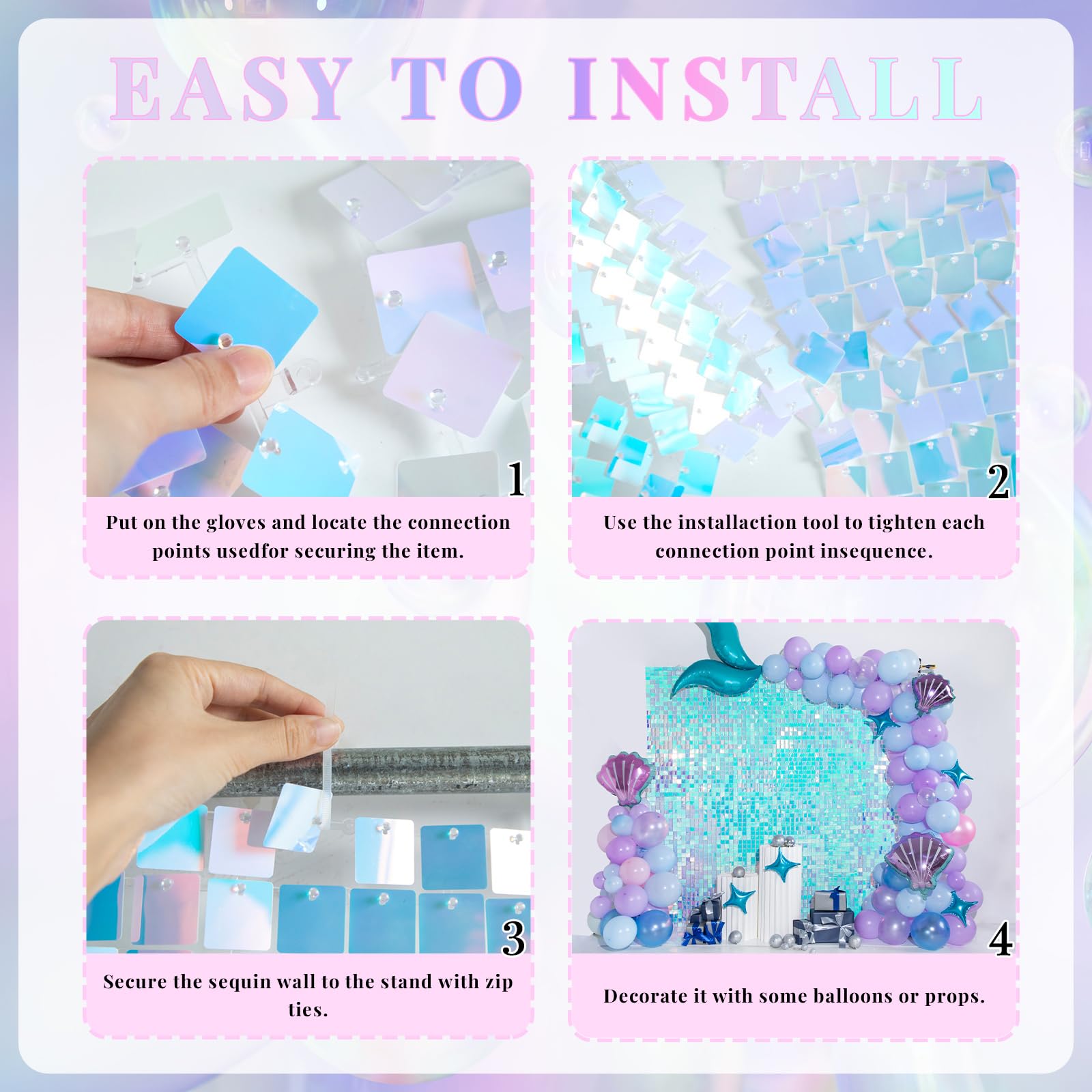 Shimmer Wall Backdrop Blue Wall Panels 12Pcs Square Sequin Shimmer Wall Backdrop Decoration For Birthday Party,Wedding, Annivers