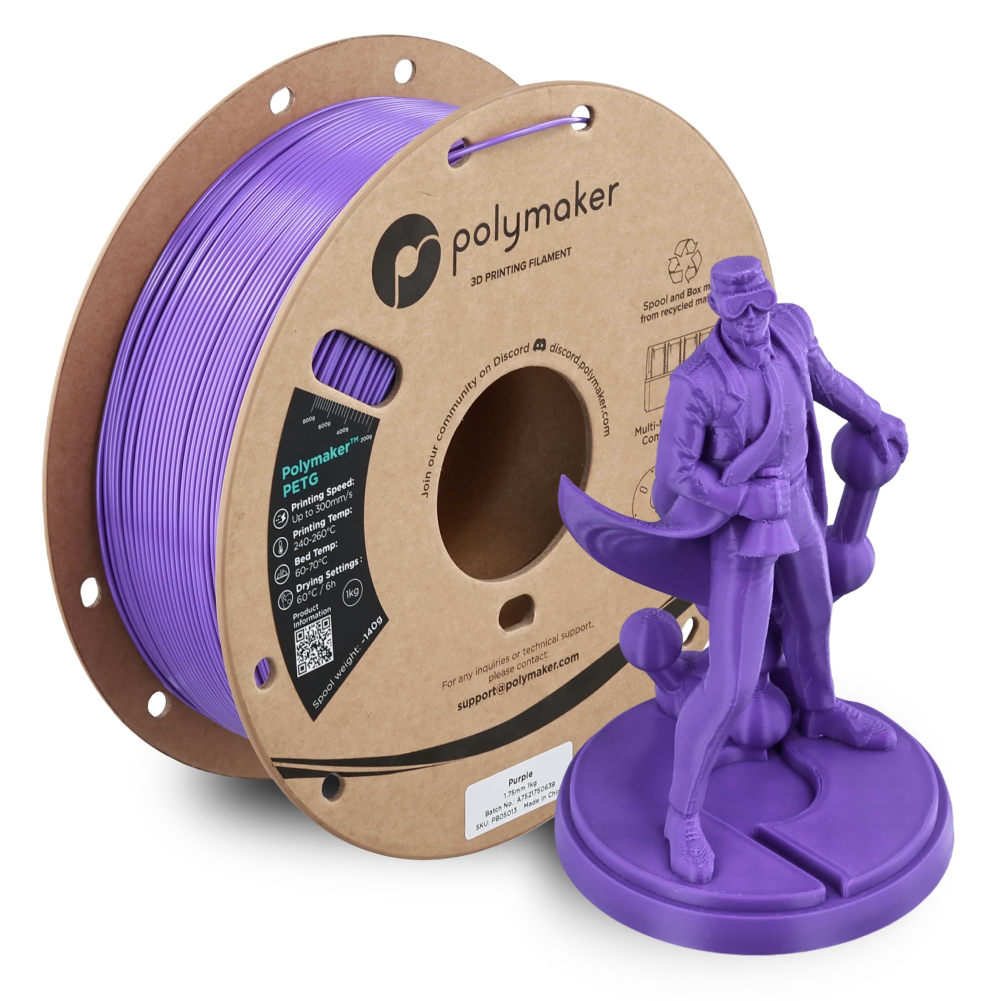 Polymaker PETG Purple 3D Printer Filament 1.75mm 1kg, High Speed PETG up to 300mm/s, High Strength New Formula, Excellent Layer 