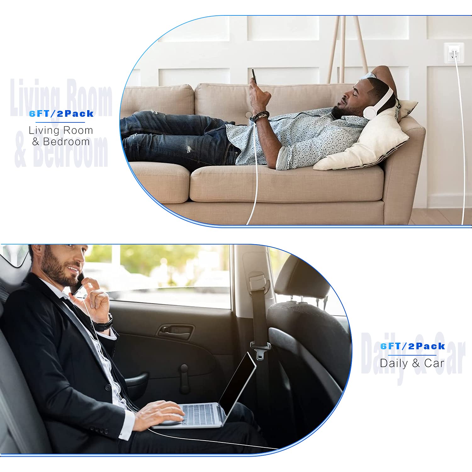 Hi Mobiler [Mfi Certified] Iphone Charger 2Pack 10Ft Long Lightning Cable Fast Charging High Speed Data Sync Usb Cable Compatible Iphone 13/12/11 Pro Max/Xs Max/Xr/Xs/X/8/7/Plus/6S Ipad Airpods