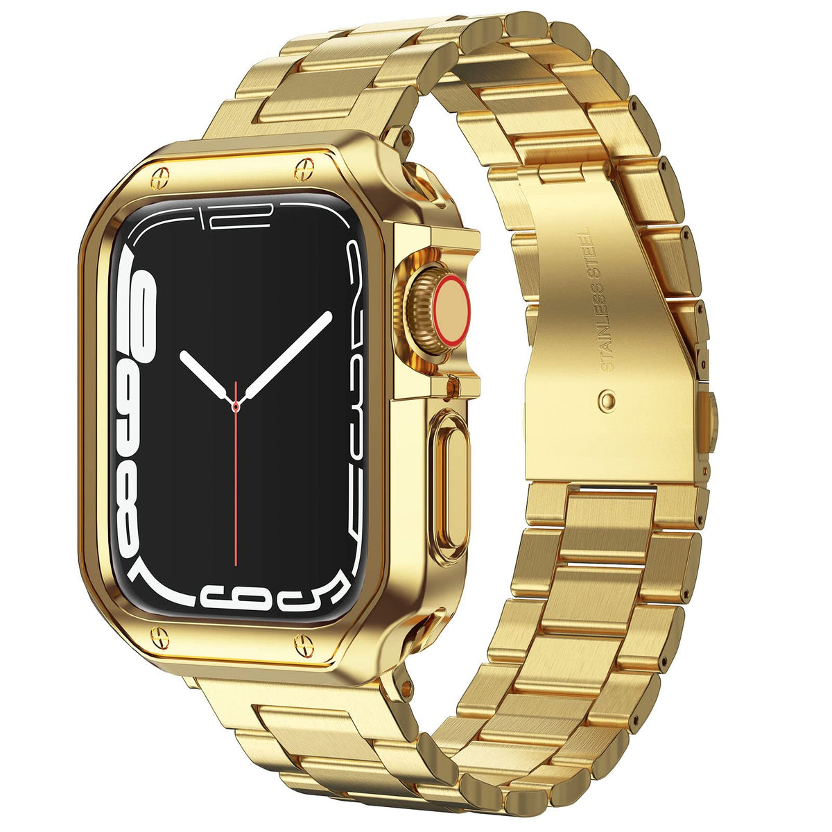 Compatible With Apple Watch Band And Case, Stainless Steel Metal Chain With Tpu Cover, Smart-Watch Link Bracelet Strap, Wrist-Ba
