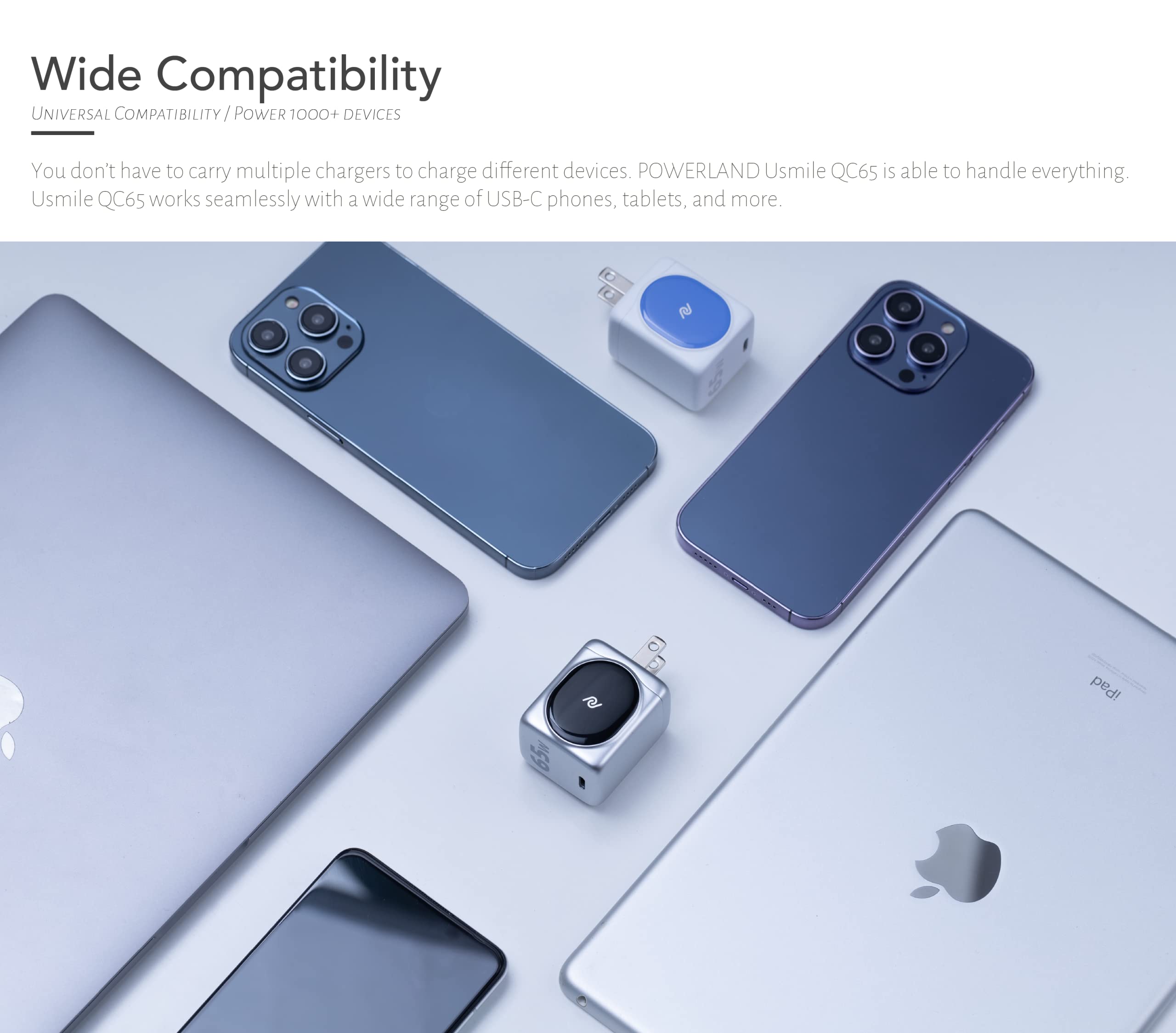 Powerland Usb C Charger 65W, (Gan Charger 65W),Fast Compact Charger For Macbook Pro/Air, Ipad Pro, Google Pixelbook, Thinkpad E4