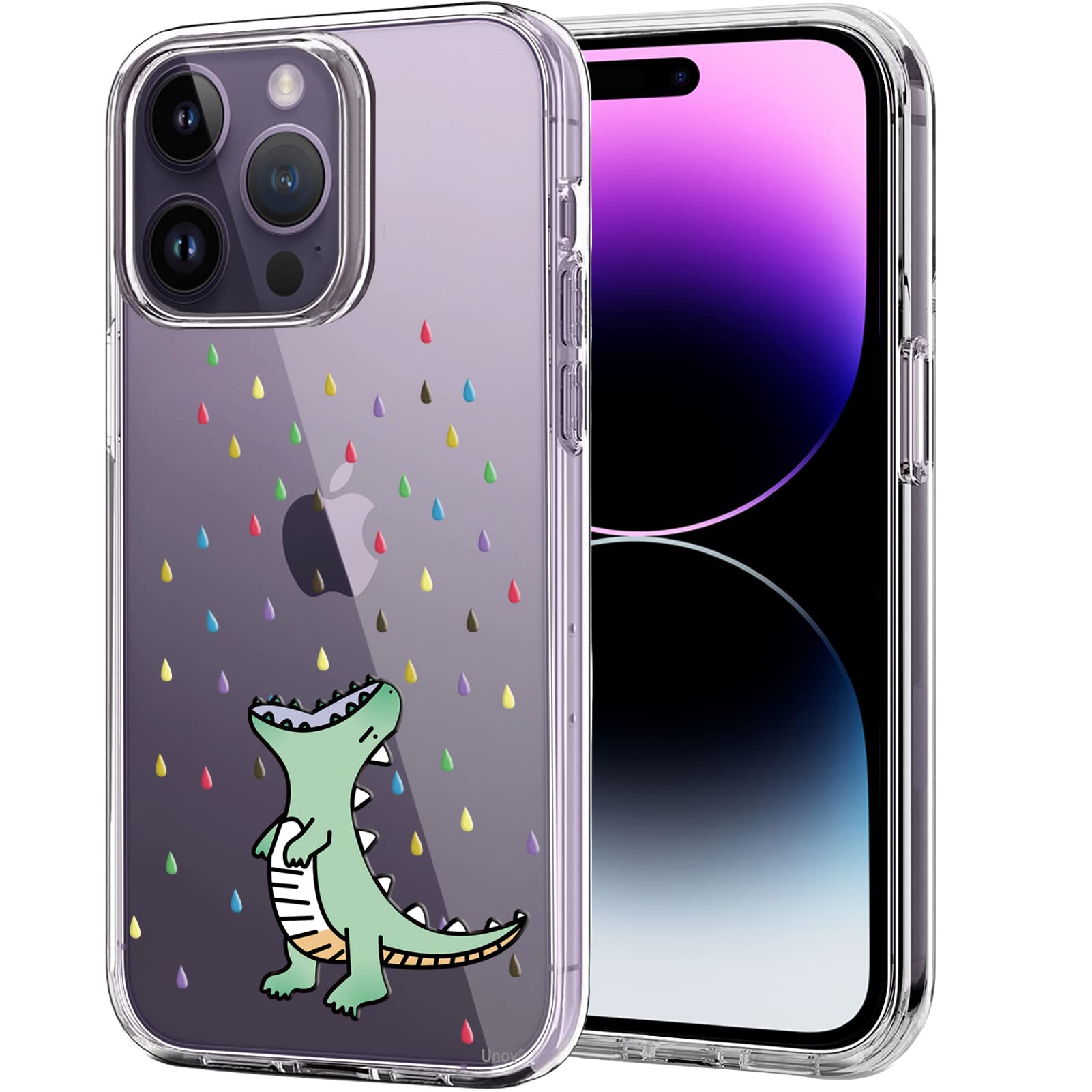 Unov Case Compatible With Iphone 14 Pro Case Clear With Design Embossed Pattern Soft Tpu Bumper Slim Protective 6.1 Inch (Rainbo