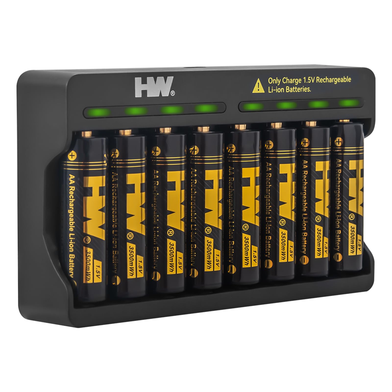 HW Rechargeable Lithium AA Batteries, 8 Pack 1.5V 3500mWh Li-ion aa Battery with 8-Bay AA/AAA Charger, Long-Lasting Power, 2.5H 