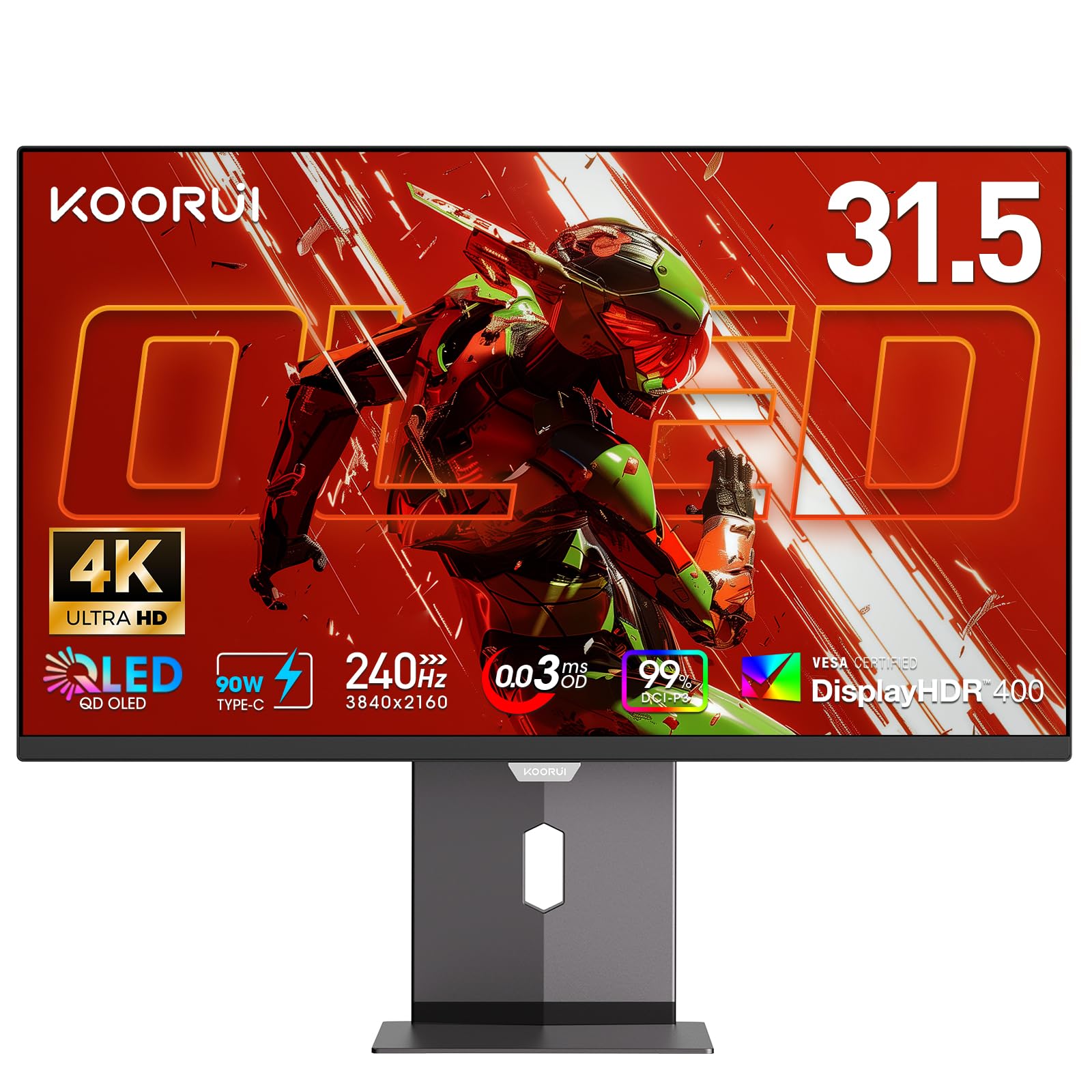 KOORUI 32 Inch 4K OLED Gaming Monitor, UHD 240Hz 0.03ms Computer Monitor, HDR True Black 400, 99% DCI-P3, AdaptiveSync, DisplayP