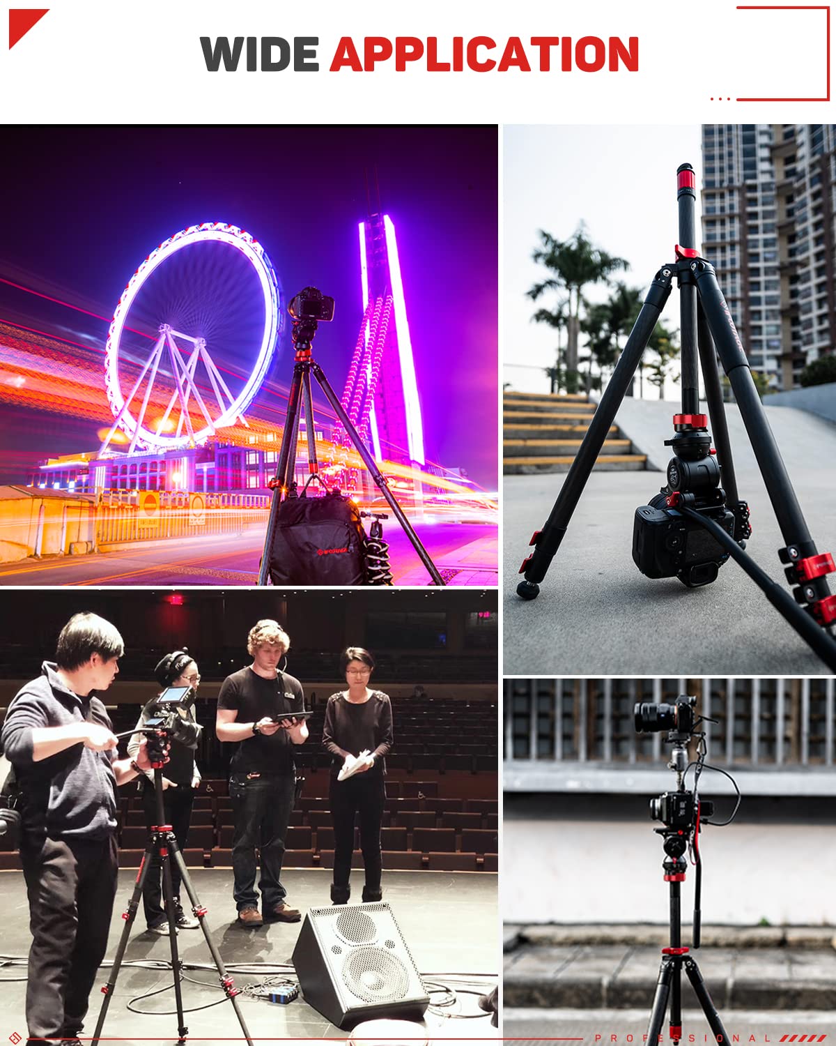Ifootage 65'' Carbon Fiber Video Tripod, Professional Camera Tripods 3 Sections With Centre Pole,Max Load 17.6 Lbs, Compatible W
