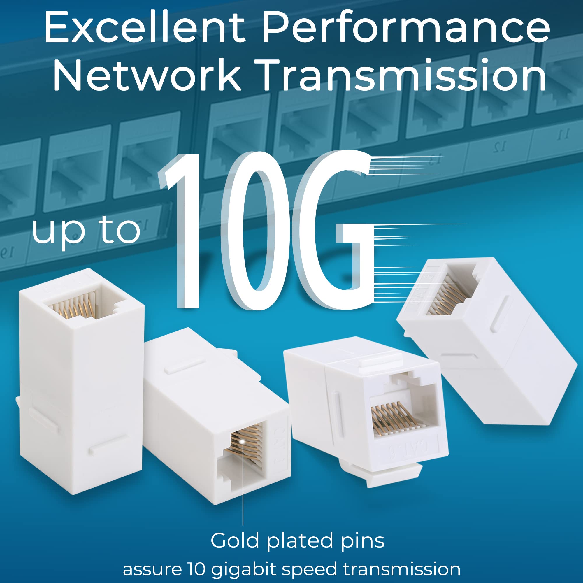 Rapink Patch Panel 24 Port Cat6 With White Inline Keystone 10G Support, Pass Thru Coupler Patch Panel Utp 19 Inch With Removable Back Bar, 1U Network Patch Panel For Cat6, Cat5E, Cat5 Cabling