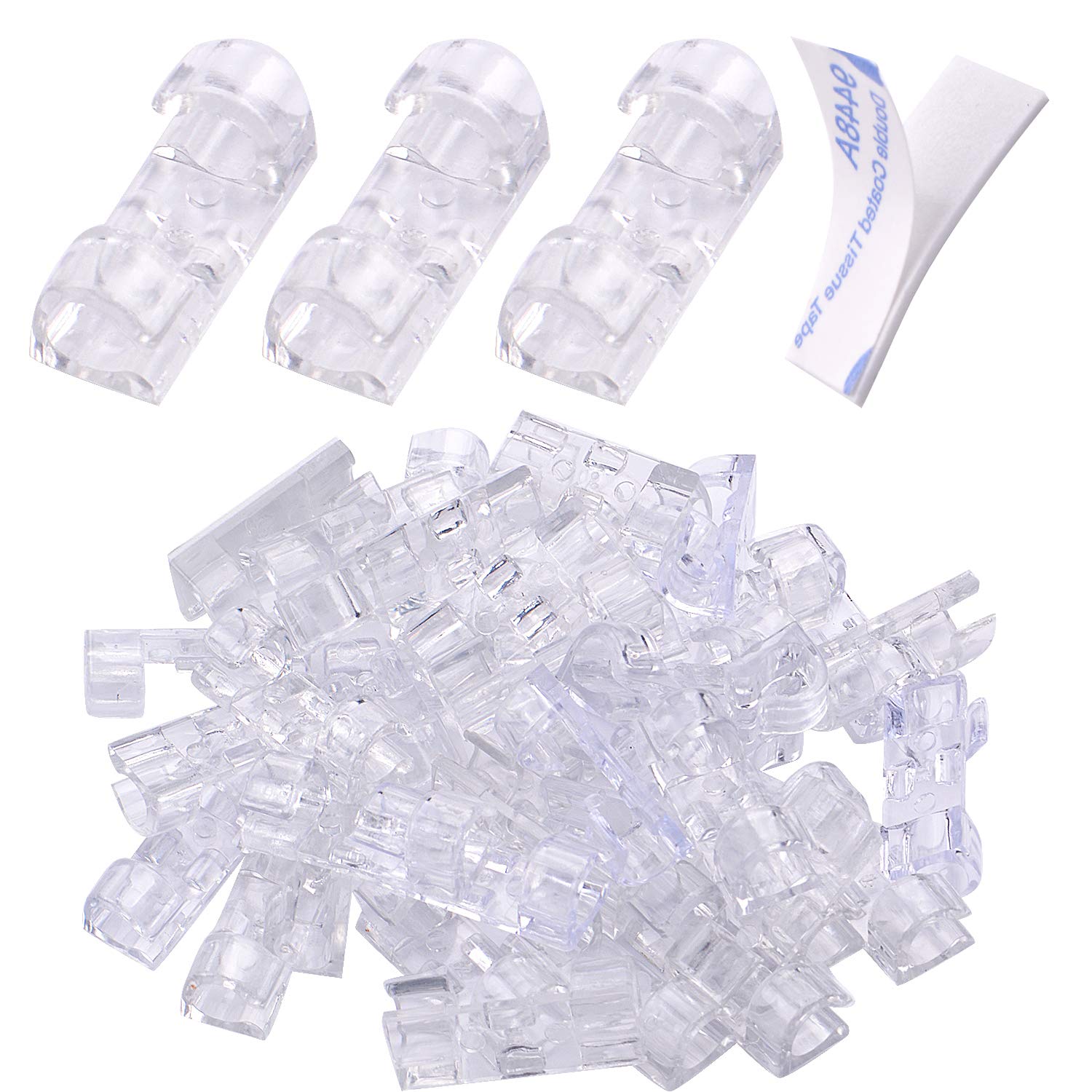 Adhesive Cable Clips, 40Pcs Cable Management Drop Wire Holder Cord Organizer With Strong Self Adhesive Pads For Home And Office