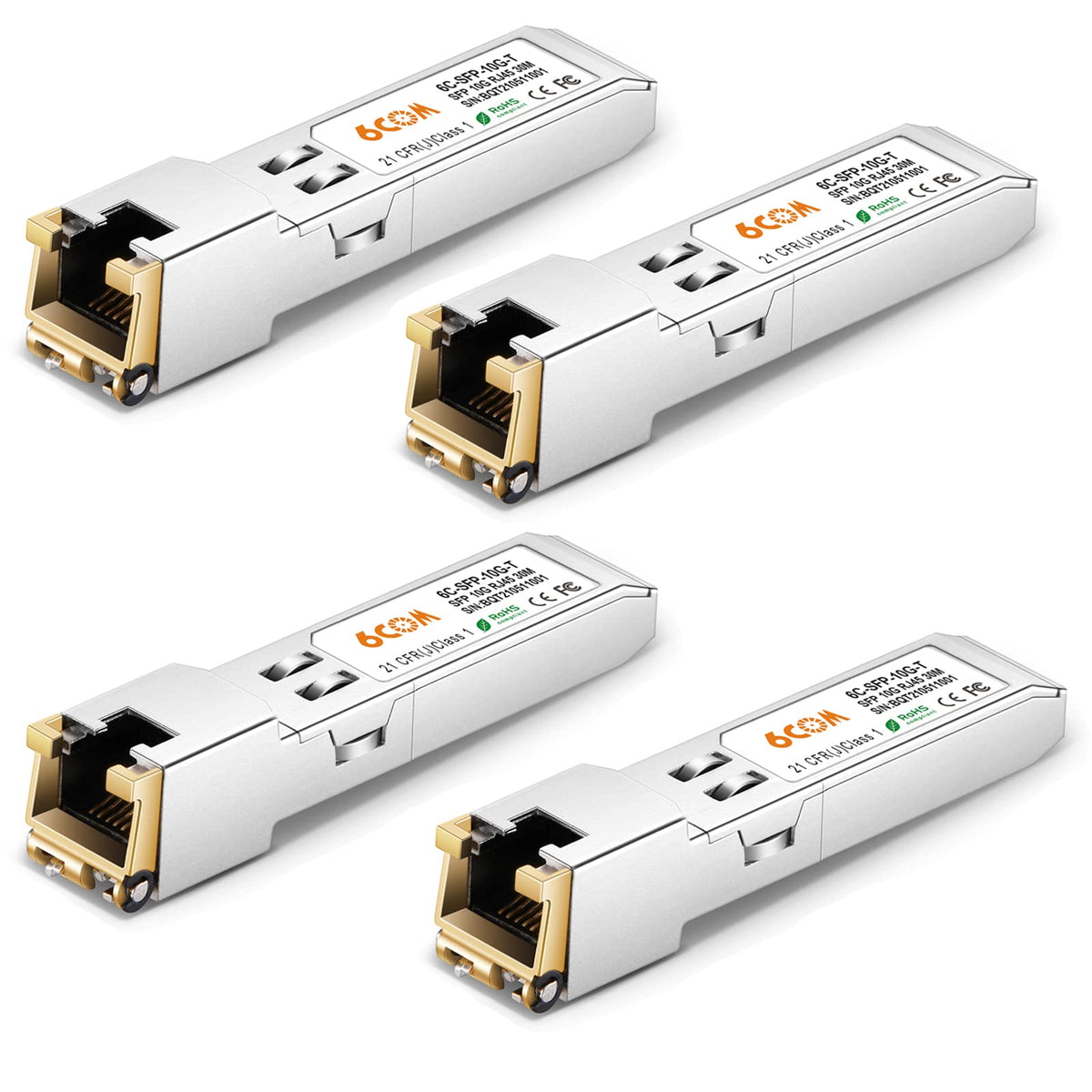 6Com 4Pack 1.25G/2.5G/5G/10Gbase-T Sfp+ Transceiver, 10G Sfp+ To Rj45 Copper Module, Compatible For Cisco Sfp-10G-T-S, Ubiquiti 