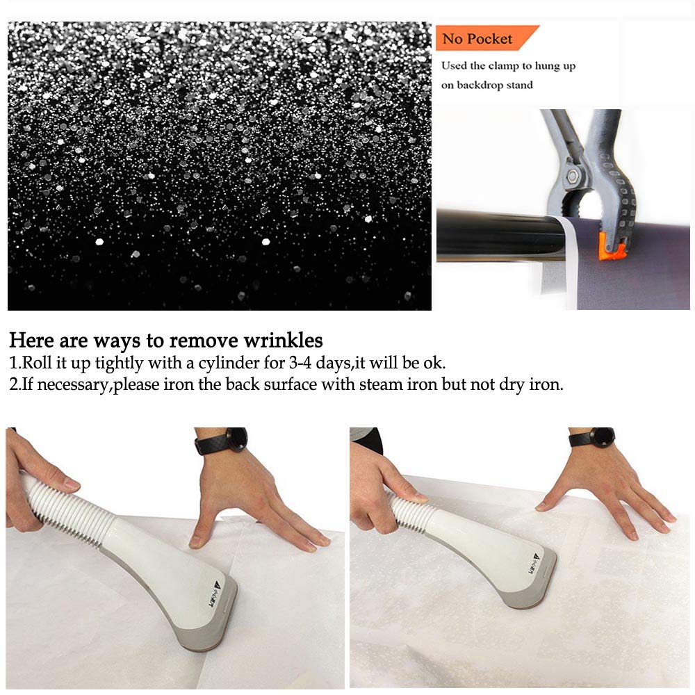 Comophoto Silver Bokeh Black Backdrop 7X5Ft Birthday Party Silver Black Themed Photography Background Silver Dots Decorations Wedding Birthday Party Events Banner Photo Booth Backdrops