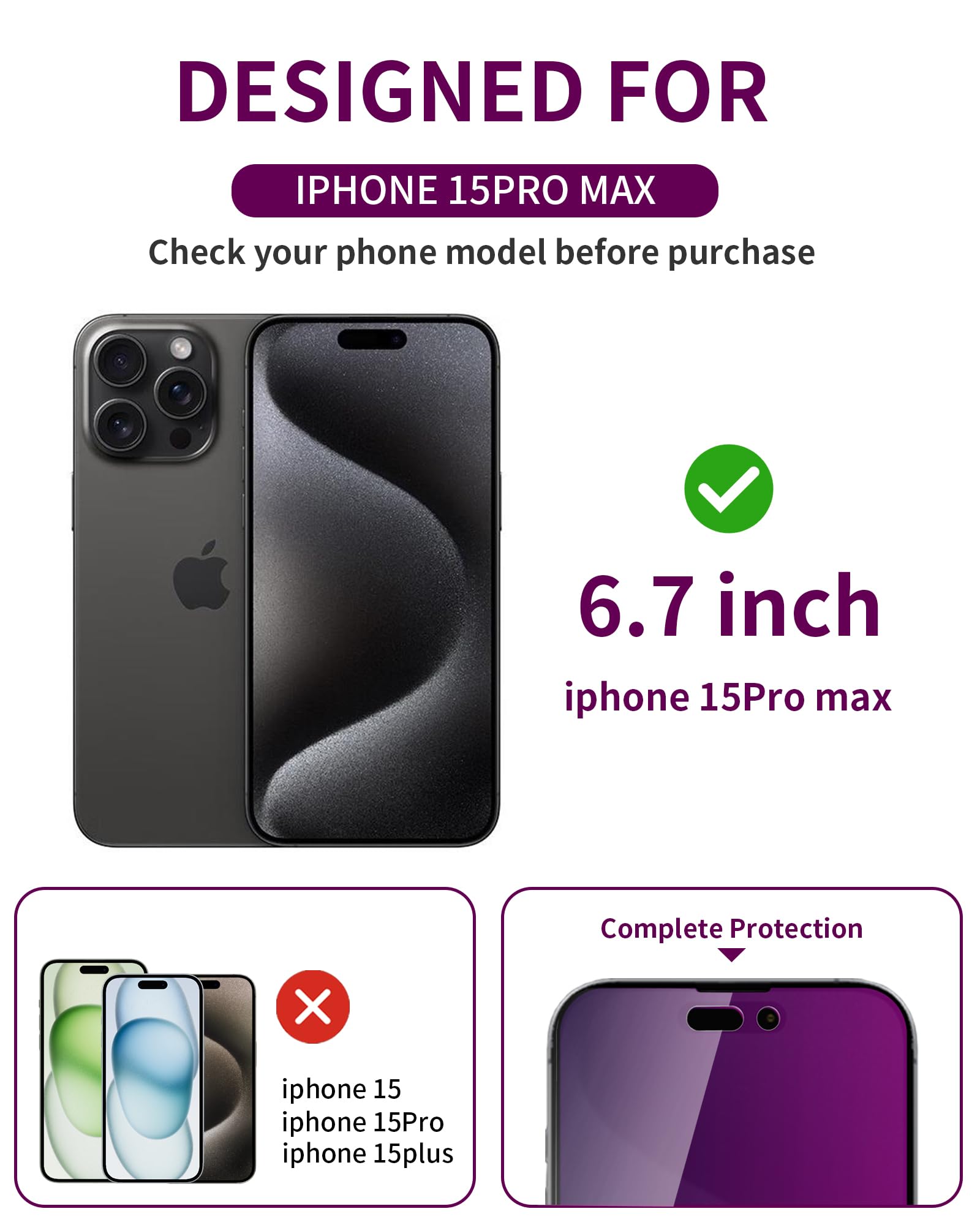 Ifaeveus 2 Pack Privacy Screen Protector For Iphone 15 Pro Max Tempered Glass For 15 Promax 6.7Inch Private Saver Anti Spy Anti