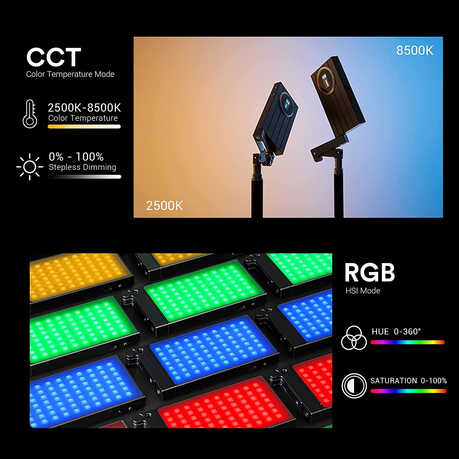 Godox M1 RGB LED Pocket Video Light Full Color 2500K-8500K CRI97 TLCI97 Music FX Aluminum Gray
