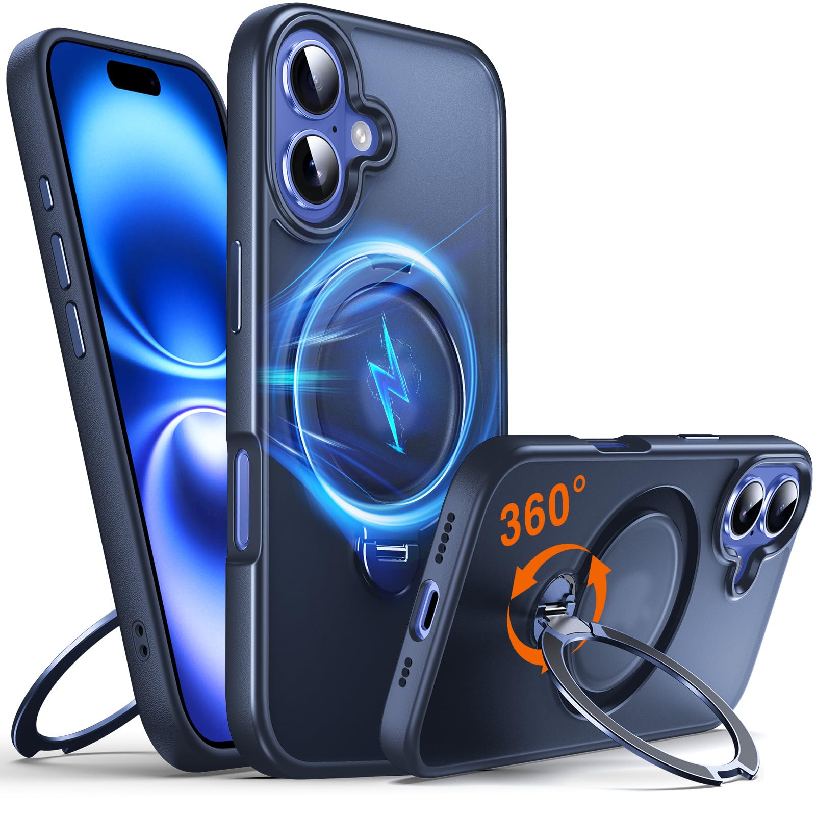 Chicfun 360 O-Ring MagStander for iPhone 16 Case with Magnetic Kickstand Ring Holder [Compatible with MagSafe][360Rotate Stand R