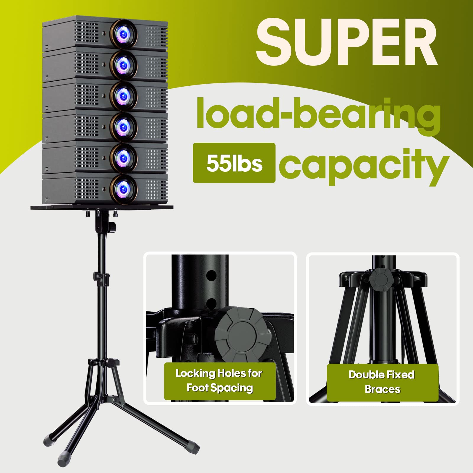 Projector Stand Laptop Tripod Stand   Portable Stand Adjustable Height 20 To 60 Inch, Projector Stand With Gooseneck Phone Holde