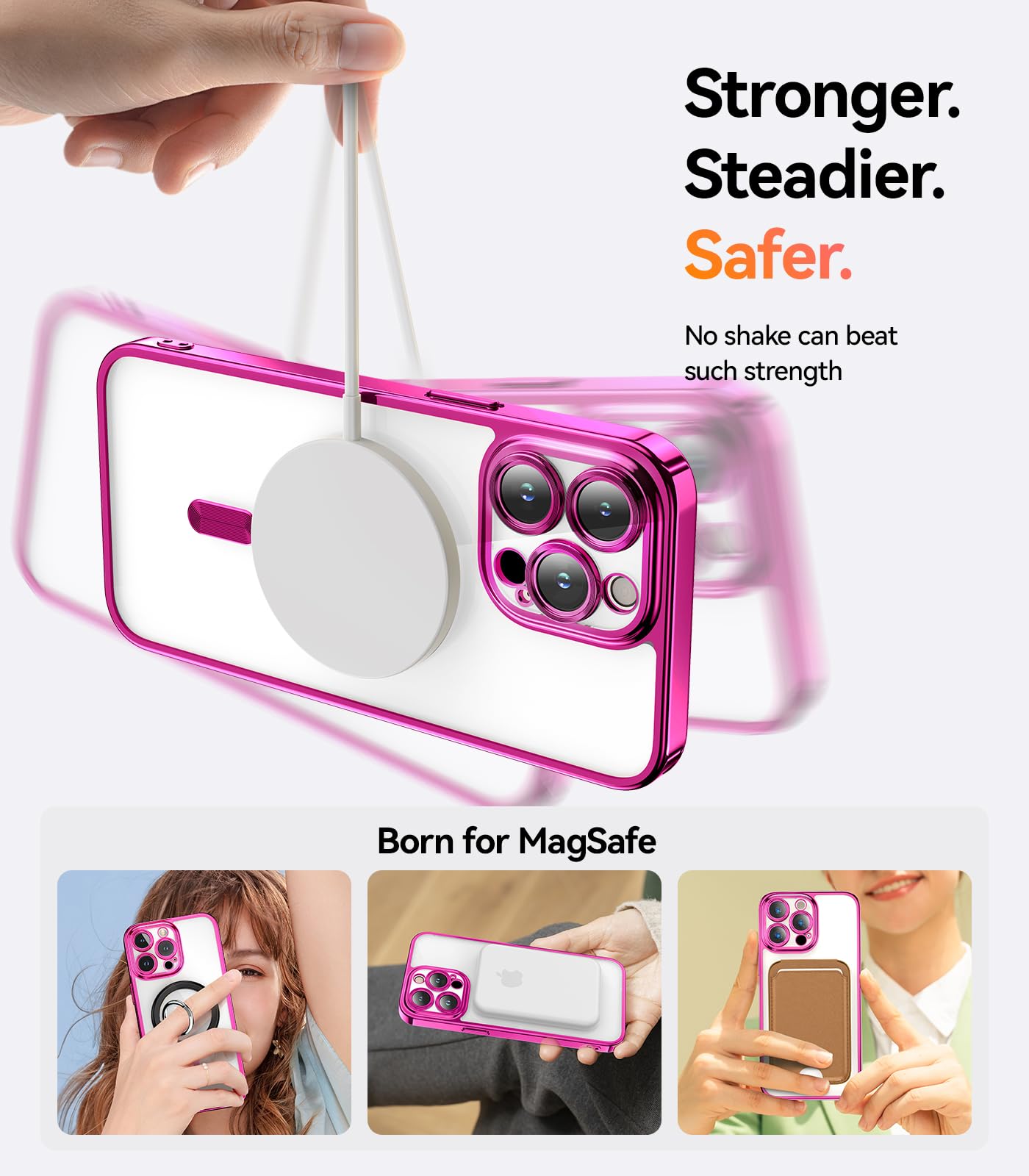 Meifigno Candy Mag Series Case Designed For Iphone 14 Pro Max, [Compatible With Magsafe][Glitter Card & Wrist Strap] Full Camera