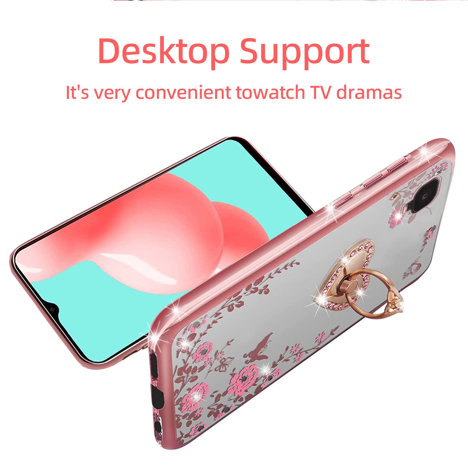 Kudini For Tcl A3 Phone Case, Tcl A509Dl Phone Case For Women Girl Glitter Crystal Butterfly Heart Floral Tpu Bling Cute Protect