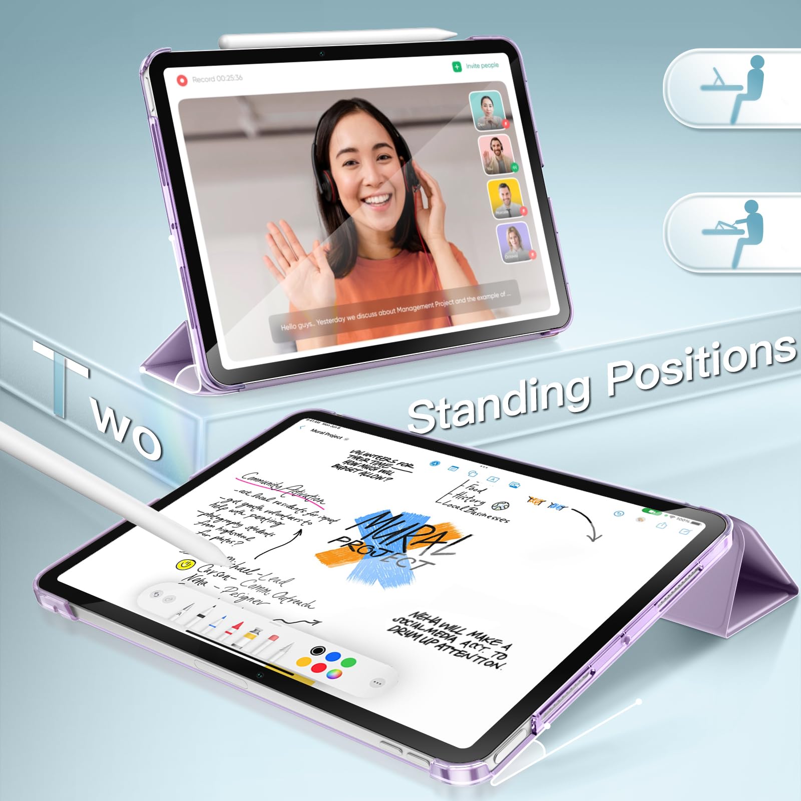 Jetech Case For Ipad Pro 11-Inch M4 (2024), Slim Stand Hard Back Shell Smart Cover With Auto Wake/Sleep (Purple)