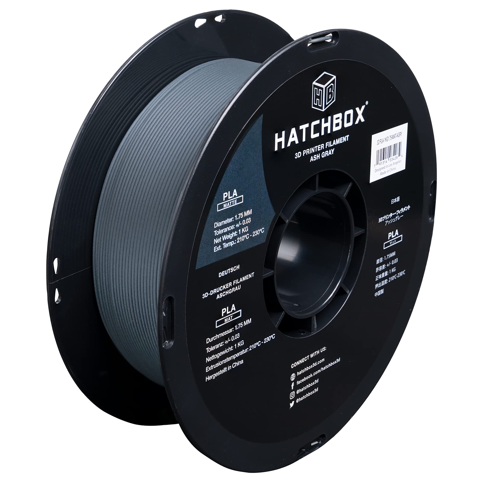 HATCHBOX Matte PLA 3D Printer Filament, Dimensional Accuracy +/- 0.03 mm, 1 kg Spool, 1.75 mm, Ash Gray