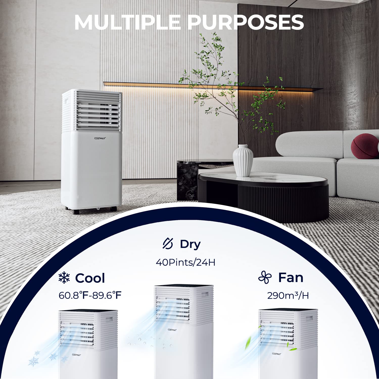 Costway Portable Air Conditioner, 8000Btu 4 In 1 Air Conditioner Cooling For Room Spaces Up To 230Sq.Ft, With Remote Control, 24