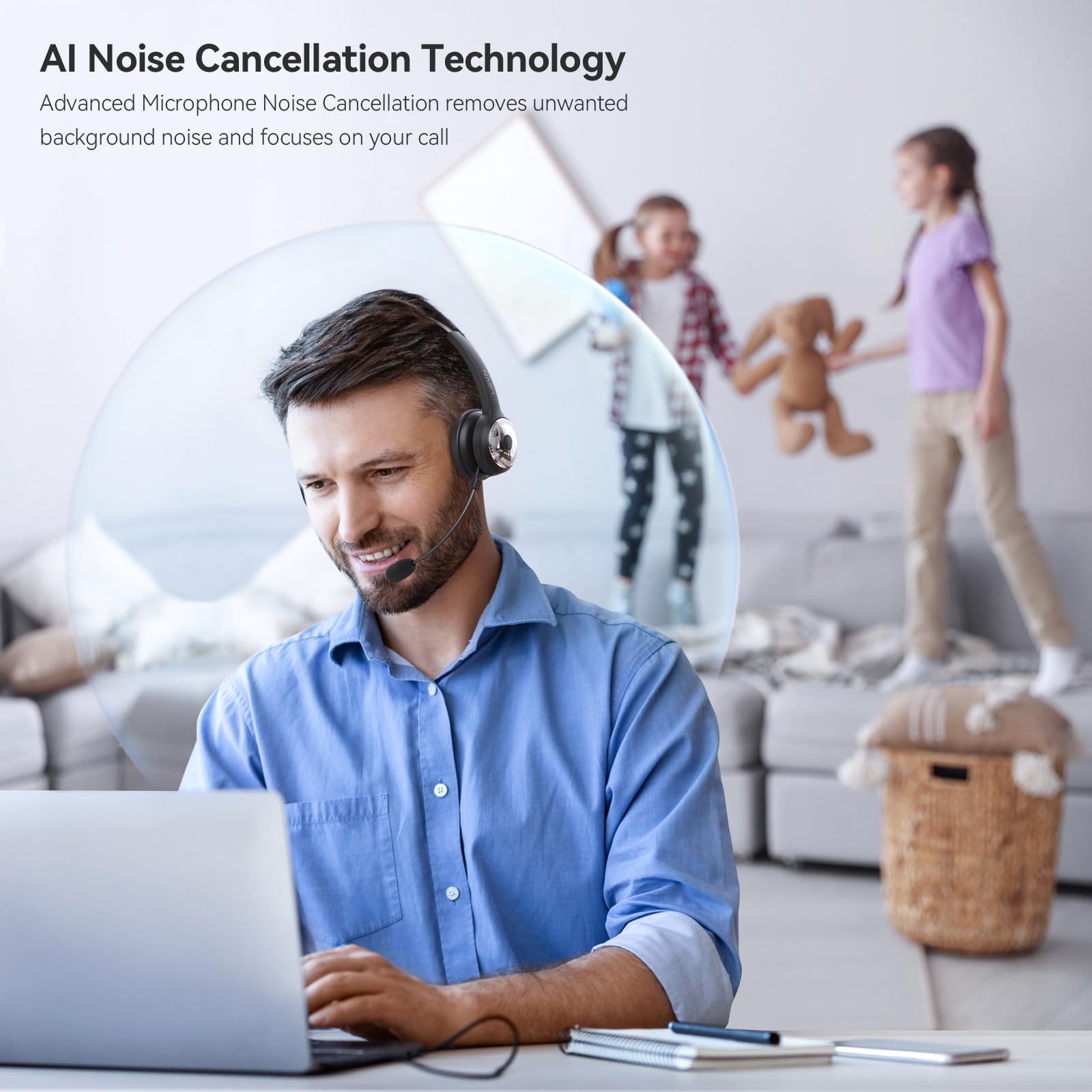 Levn Bluetooth 5.0 Headset, Wireless Headset With Microphone (Ai Noise Cancelling), 35Hrs Bluetooth Headphones With Usb Dongle For Pc, Suitable For Remote Work/Call Center/Zoom/Online Class/Trucker