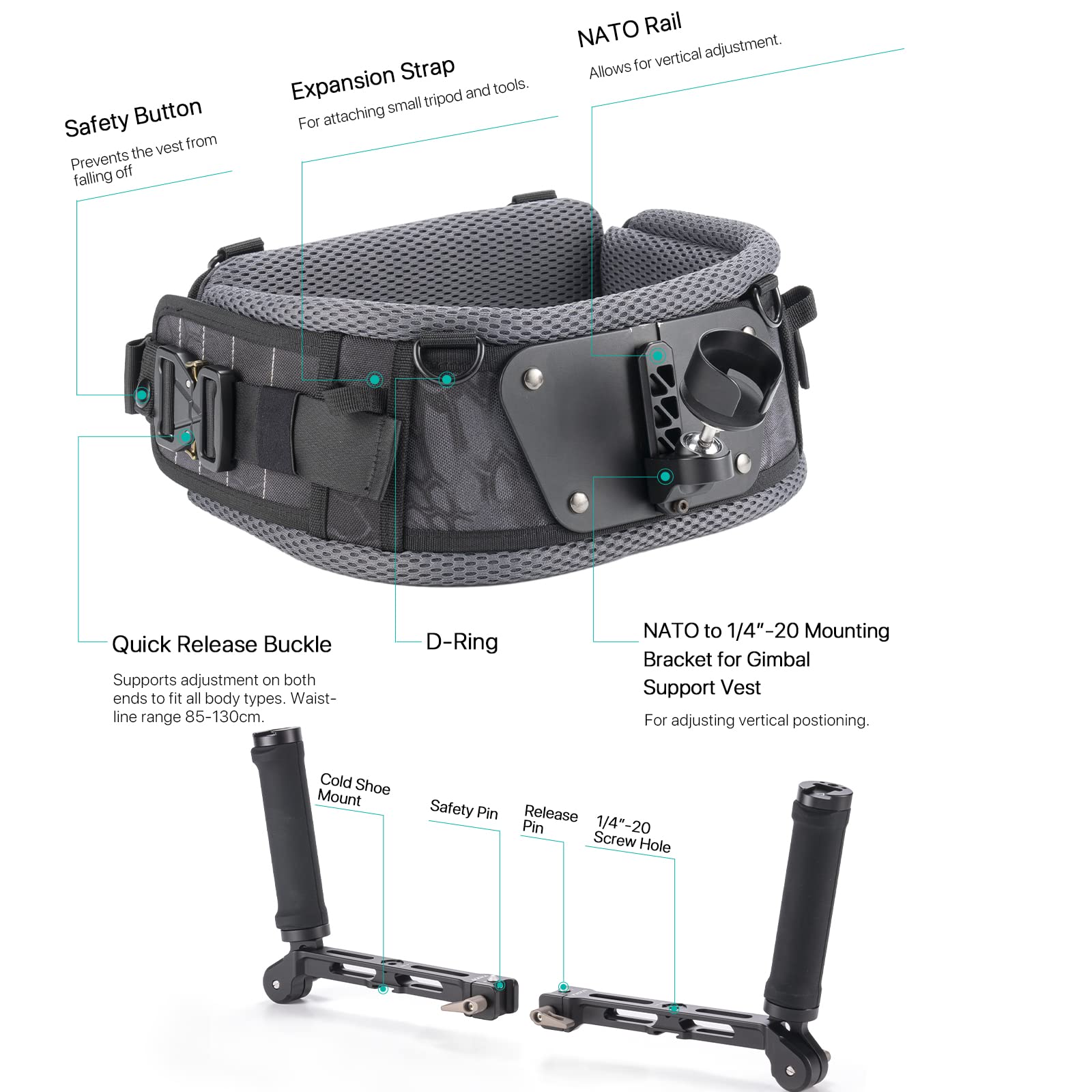 Tilta Lightweight Dual Handle Gimbal Support System | Compatible With Dji Ronin Rs3 Pro/ Rs4/ Rs4 Pro | Ergonomic Support For Long Shoots | Gss T04 Dhb2 (Support Vest With Handles)