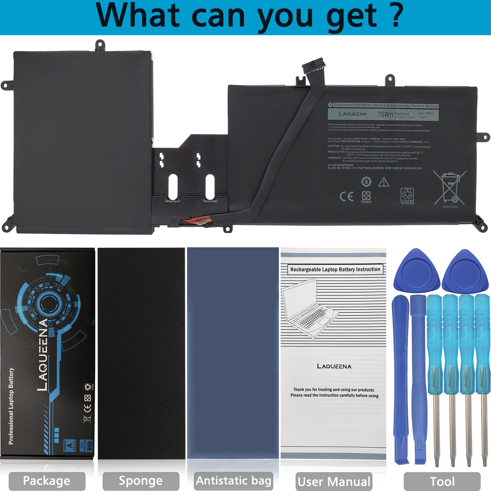 Laqueena Y9M6F Laptop Battery Compatible With Dell Alienware M15 R2 P87F Alienware M17 R2 P41E Series 0Y9M6F 8K84V 08K84V 11.4V