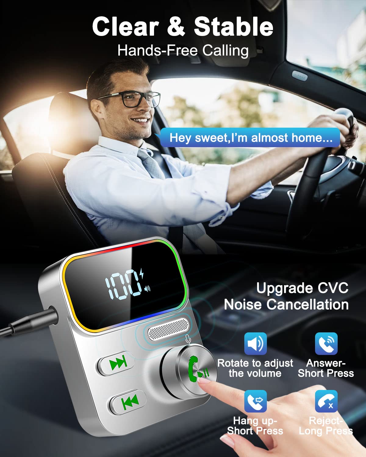 Bluetooth 5.3 Receiver For Car,Upgraded Enhanced Mic And Led Display,Bluetooth Car Adapter,Wireless Audio Receiver For Car/Home