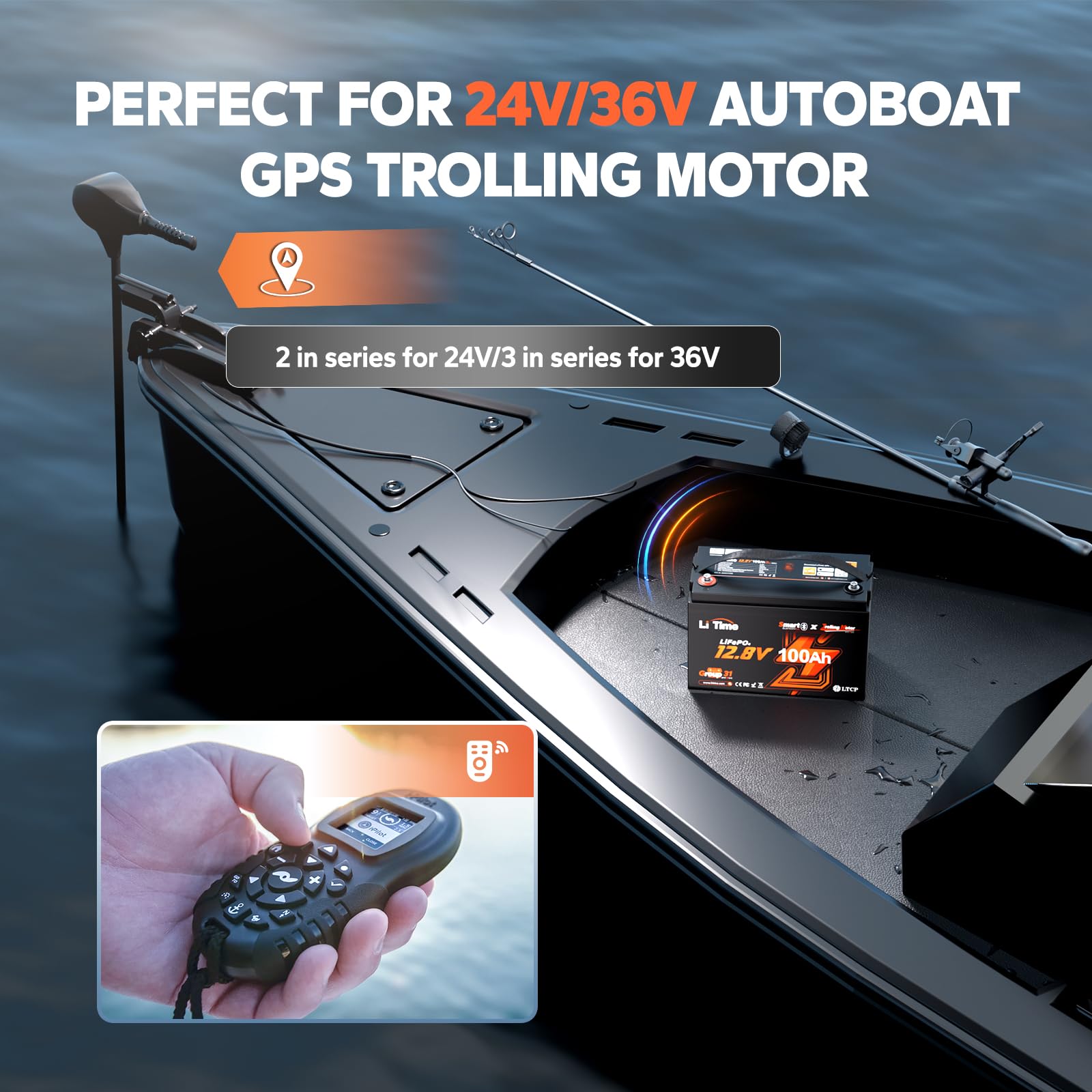 Litime 2 Pack 12V 100Ah Trolling Motors Lithium Battery, Group 31 Bluetooth Lifepo4 Battery | Low-Temp Protection | 100A Bms | B