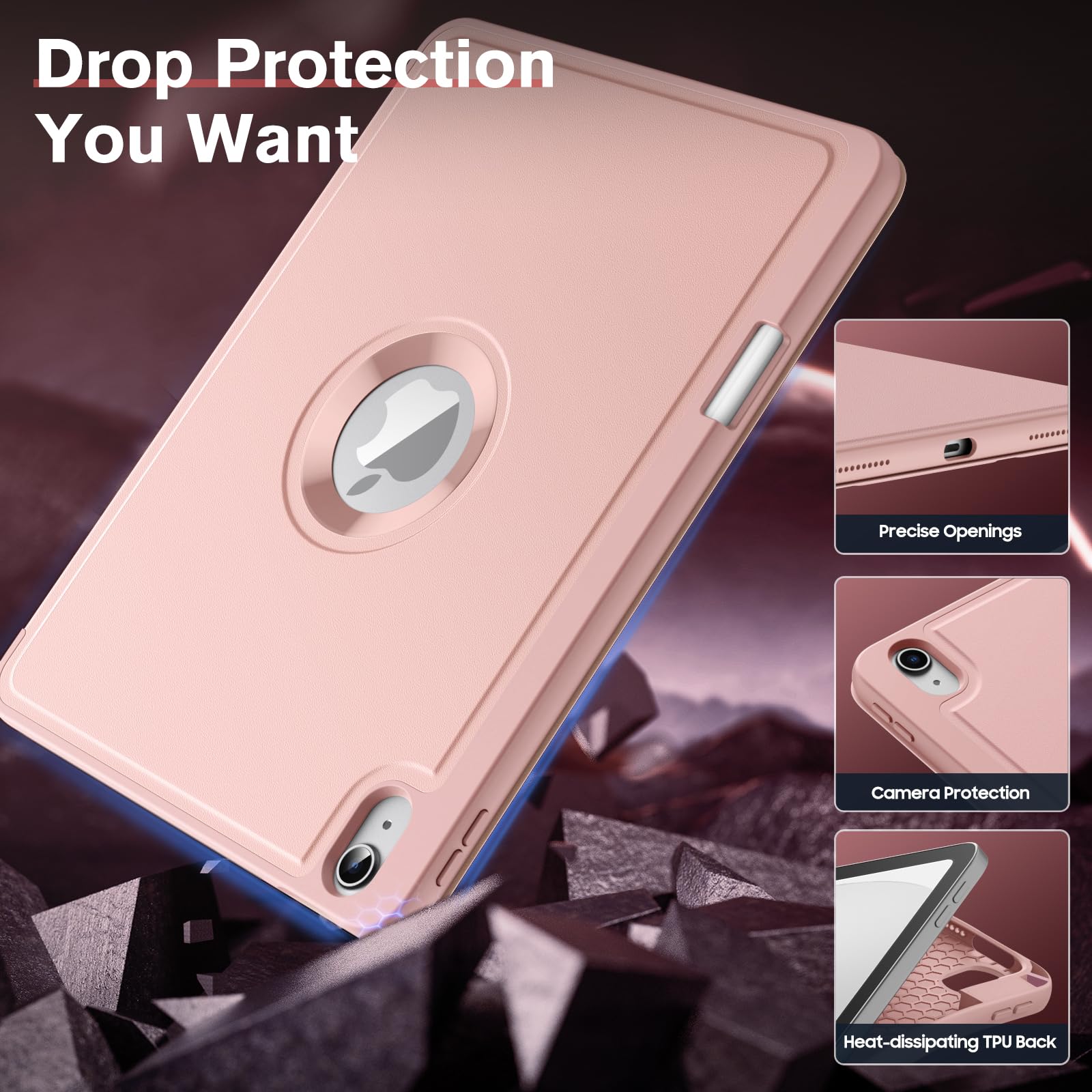 MoKo for iPad (A16) 11th Generation 2025 11 inch/10th Generation 10th 2022 10.9 inch Case with Pencil Holder,Smart Trifold Protective iPad Case with Soft TPU Back Stand Cover,Auto Wake/Sleep,Rose Gold