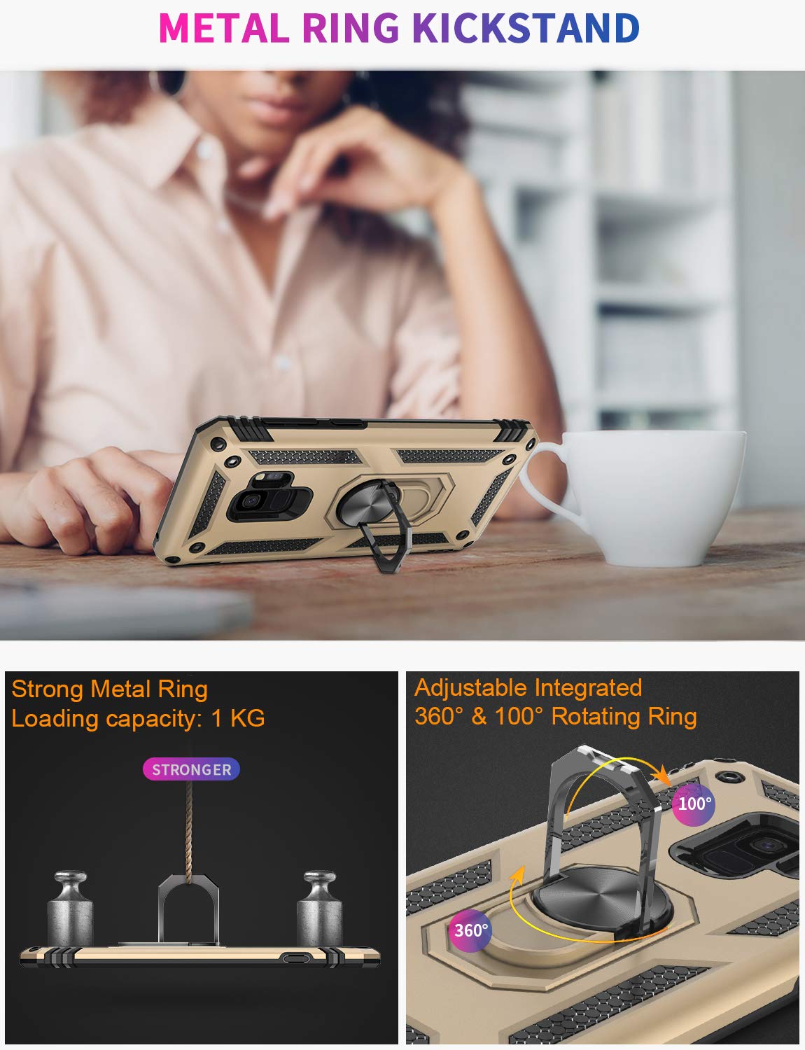 Lumarke For Galaxy S9 Case,Pass 16Ft. Drop Tested With Magnetic Ring Kickstand Compatible With Car Mount Holder,Military Grade P