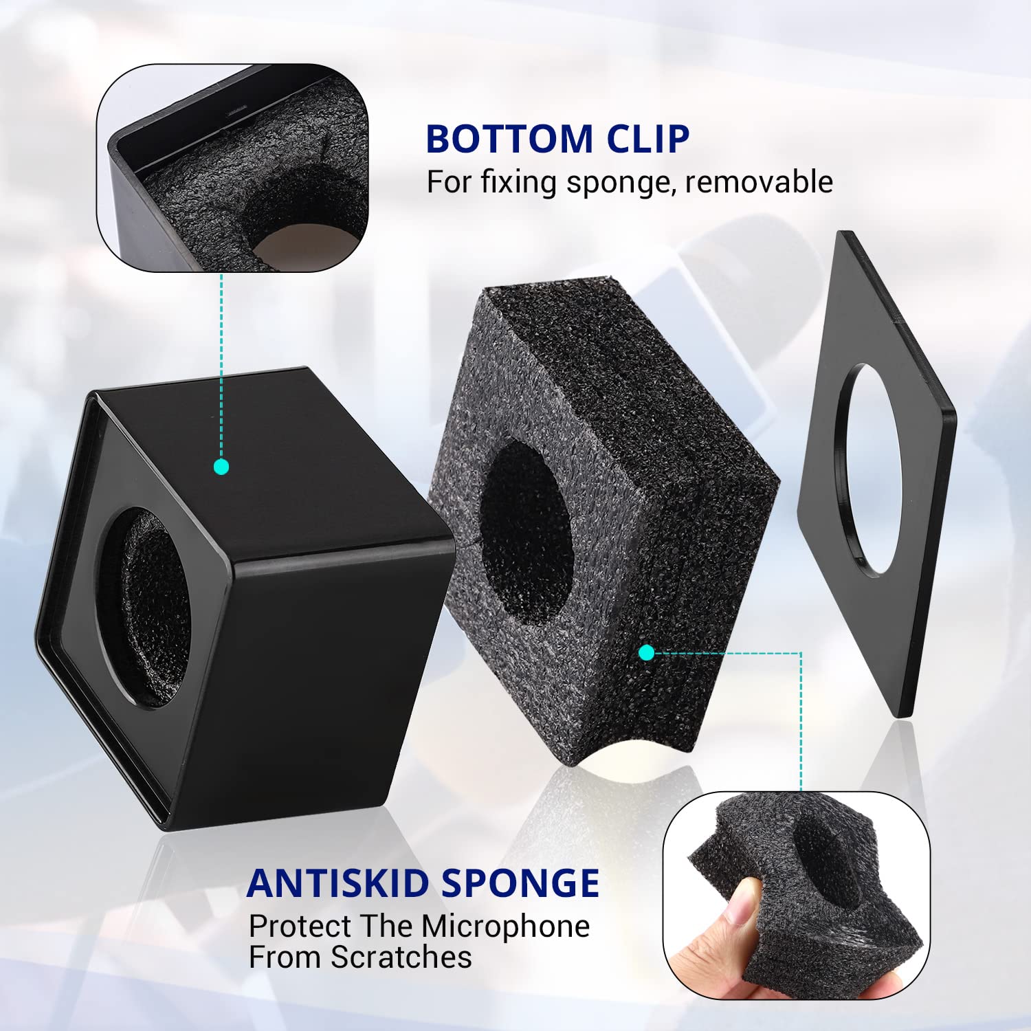 Facmogu 4Pcs Black & White Microphone Flag Station, Portable Square Cube Shaped Interview Mic Flag Station With Foam, Microphone Flag Microphone Accessories For Interview Ktv Reporter Host