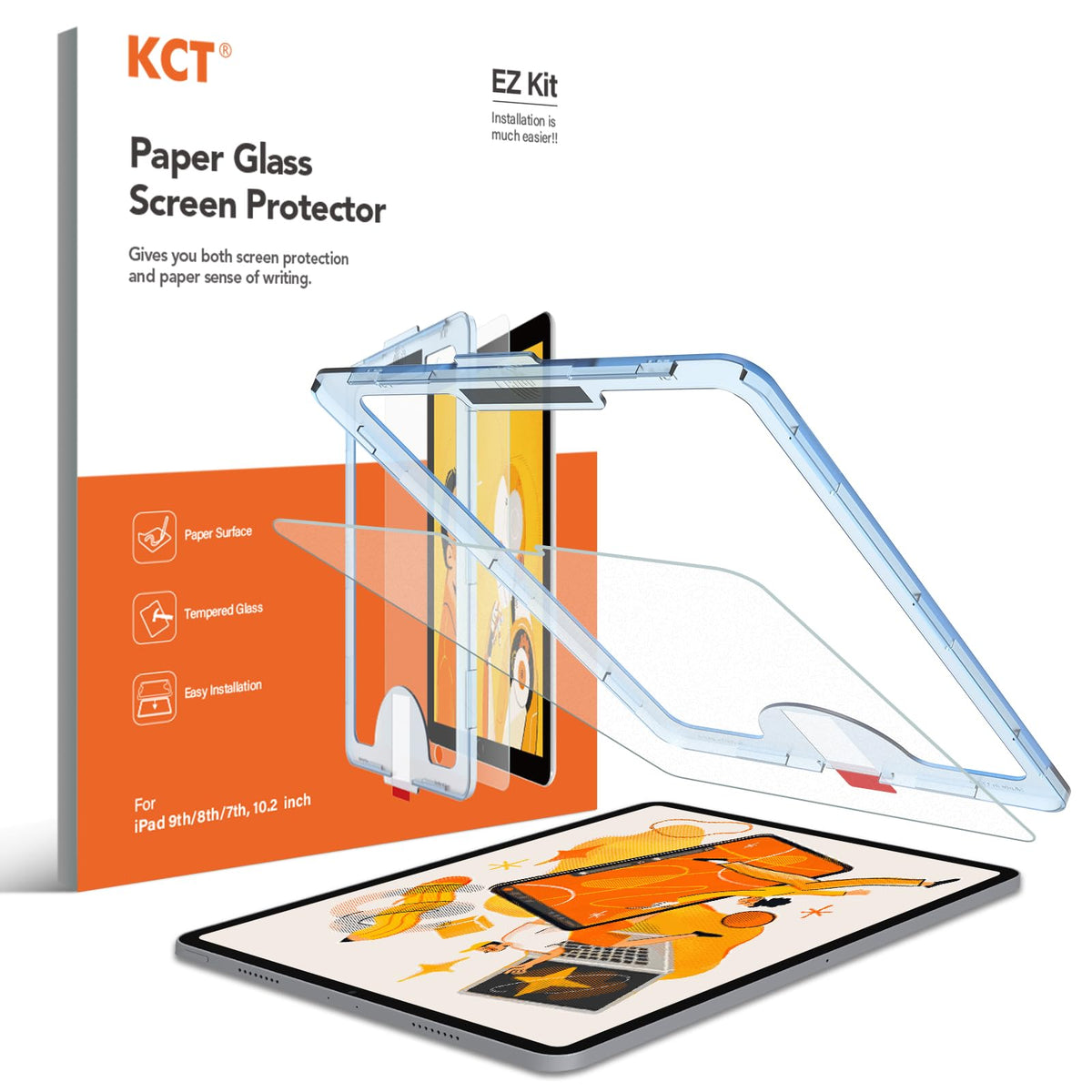 Kct Paperfeel Glass Screen Protector Compatible With Ipad 9Th Generation/Ipad 8Th Generation/Ipad 7Th Generation (Ipad 10.2 Inch), Auto Alignment Tool, Tempered Glass, Ez Kit