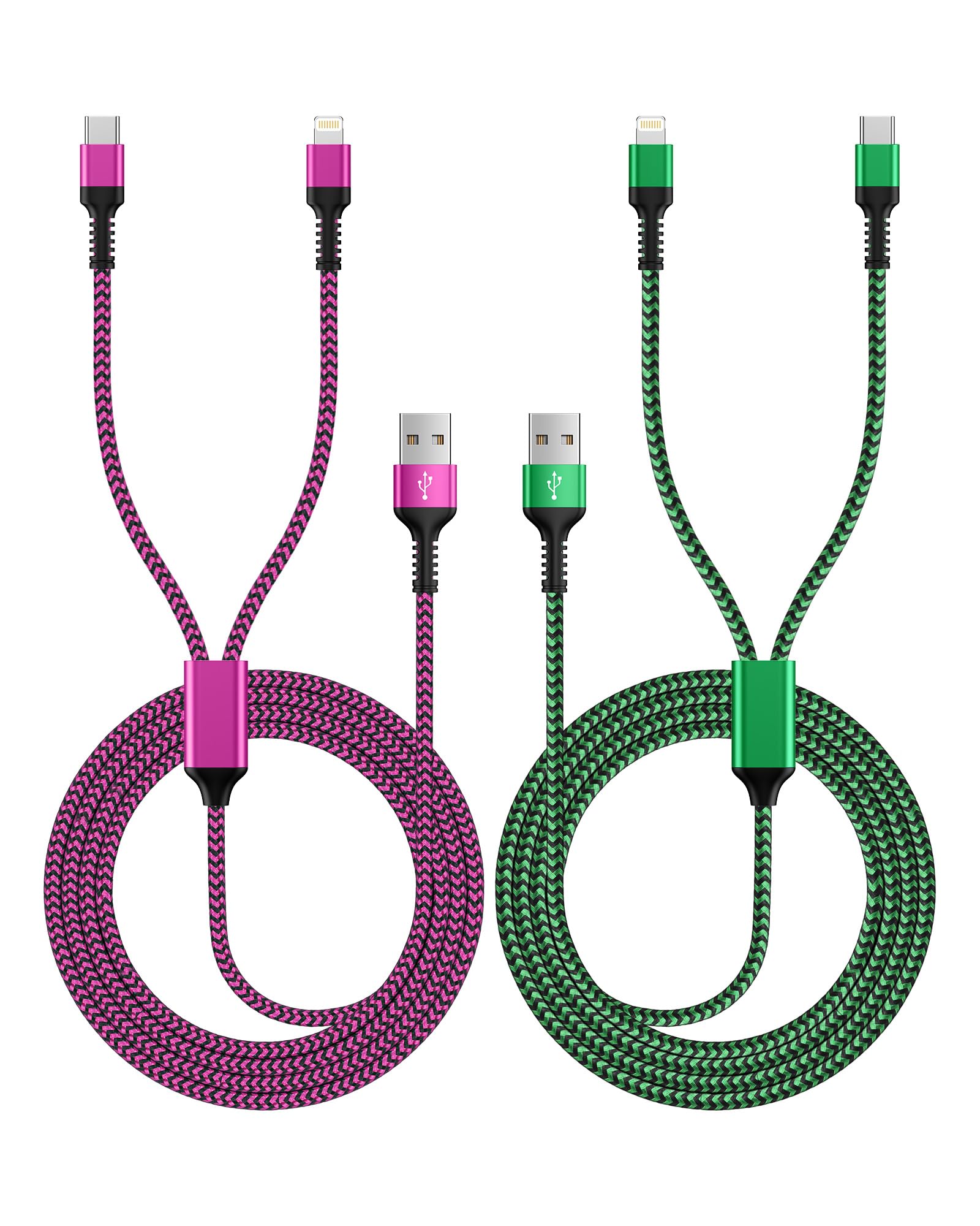 [2 In 1|4Ft] Usb To Lightning & Type C Charging Cable, 2Pack Braided Multiple Charger Cord Fast Charging Wire For Iphone 15/14/1