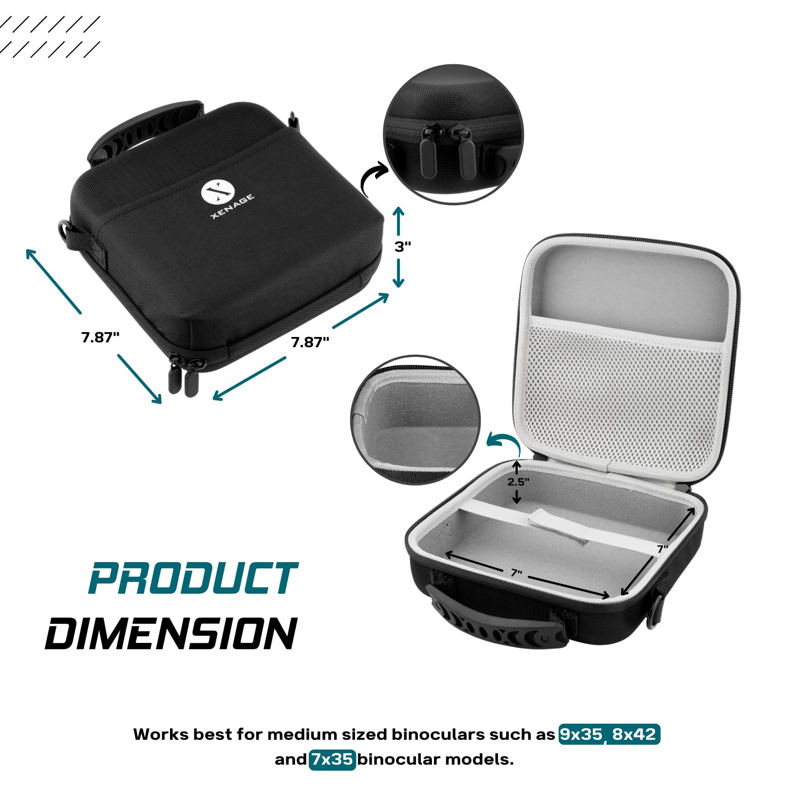 Xenage Binocular Case With Heavy Duty Water Resistant Hard Eva Cover (7X7X2.5   ) Carry Handle, And Carrying Strap For Hiking, H