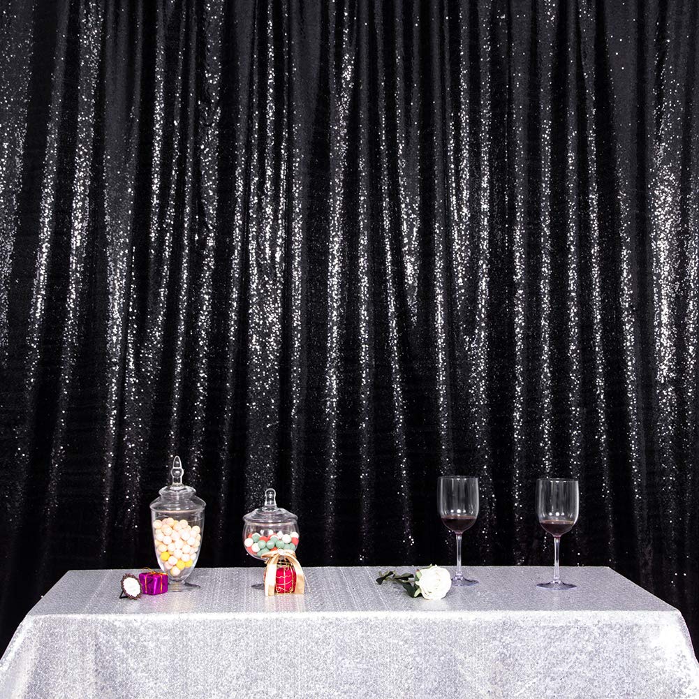 Squarepie Sequin Backdrop Non Transparent Background Sparkly Curtain For Wedding Party 6Ft X 8Ft Black