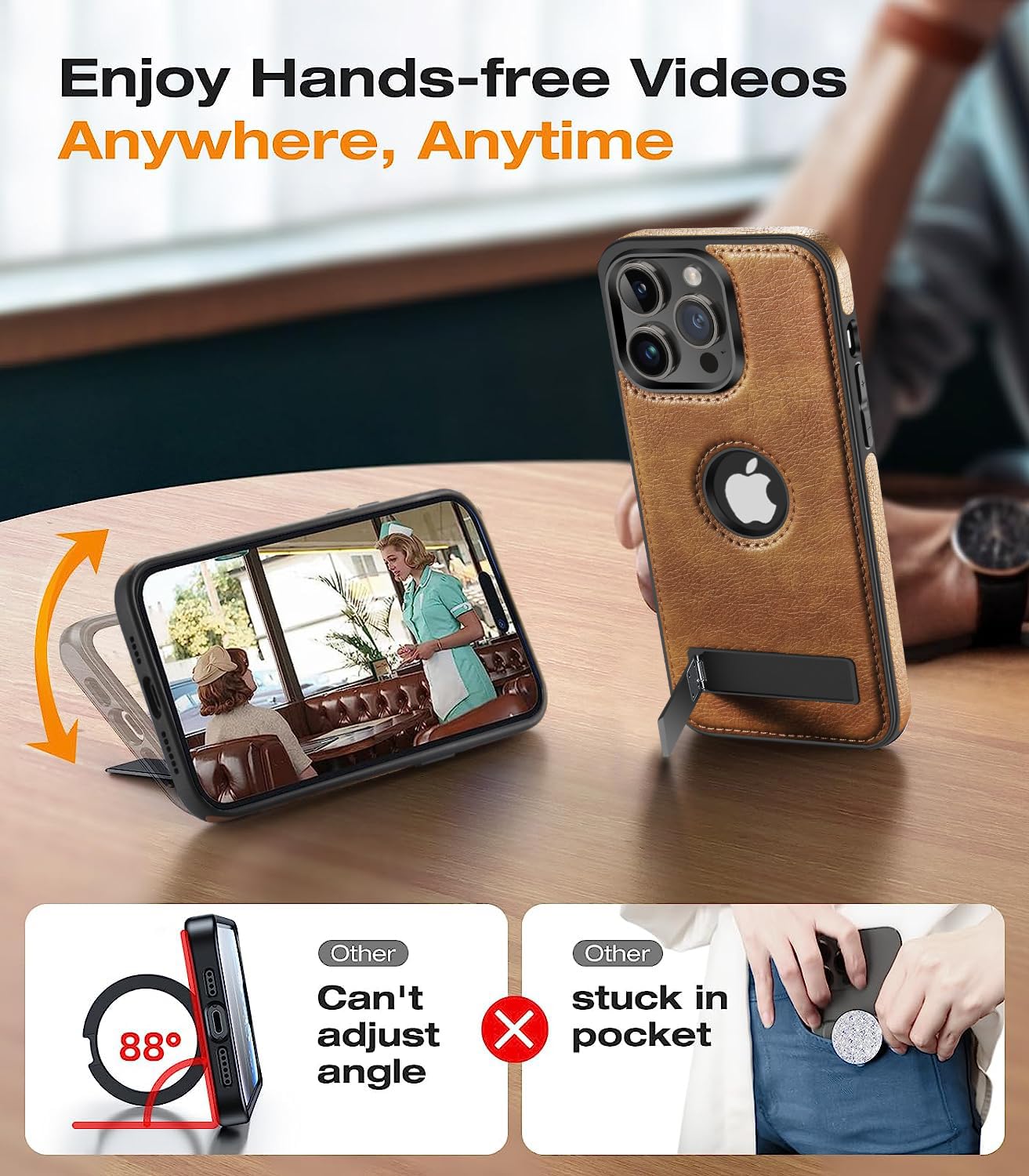 Wtcase Magnetic For Iphone 14 Pro Max Leather Case,Built In Invisible Stand [Compatible With Magsafe] Protective Slim Kickstand
