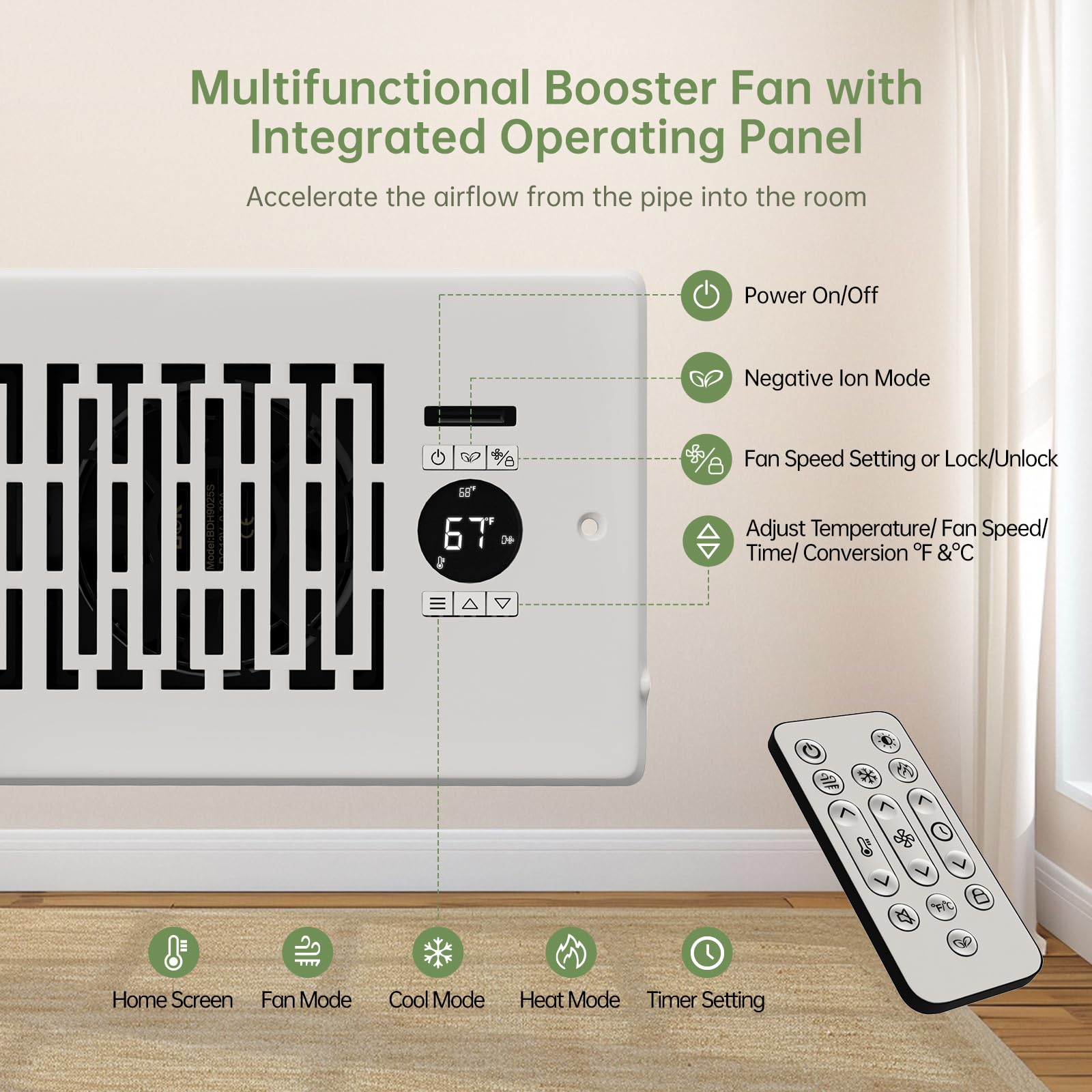 Motctqvd Register Booster Fan Fits 4    X 10    Register Holes, Smart Control Heating Cooling Ac Vent Fan, 10-Speed Quiet Regist