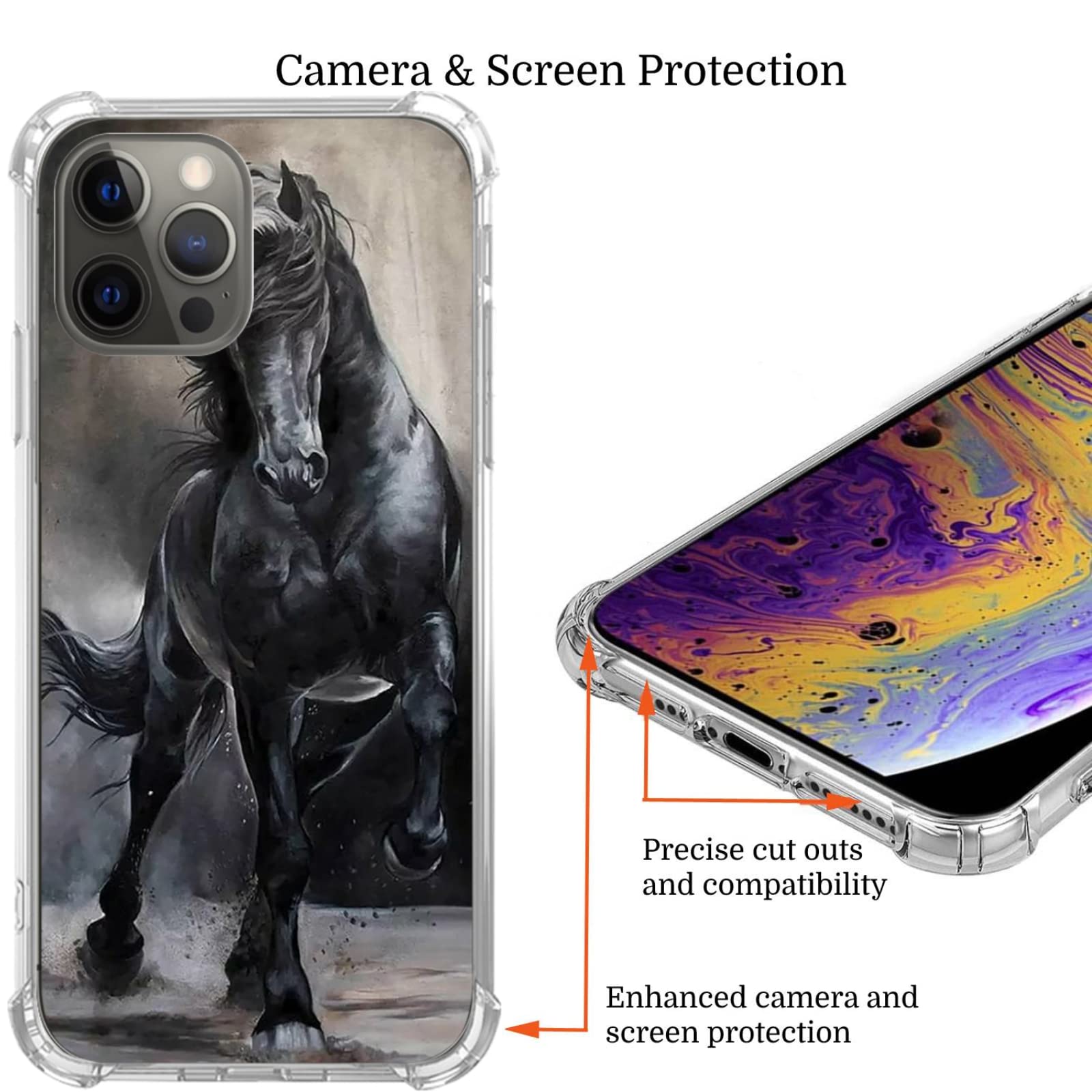 Elifi Edeal Black Horse Phone Case For Iphone 14 Pro, Cool Horse Animal Cover For Girls Boys Women Men, Unique Trendy Tpu Bumper