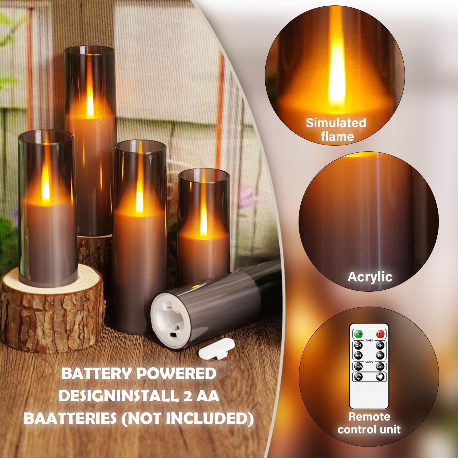 Kakoya Realistic Flickering Flame Electric Pillar Candles, 7Pcs Battery Operated With Remote Timer, Ideal For Home Decor, Christ