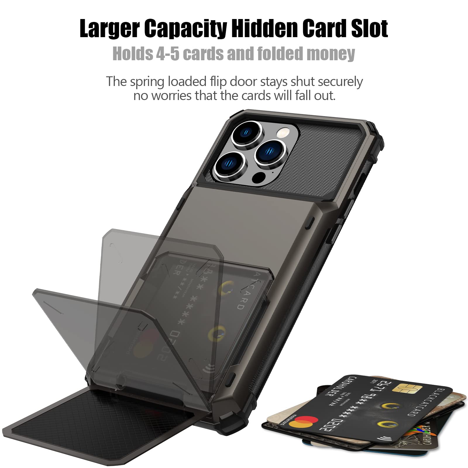 Nvollnoe Compatible With Iphone 15 Pro Max Case With Card Holder[Store 5 Cards] Dual Layer Heavy Duty Shockproof Wallet Case Wit