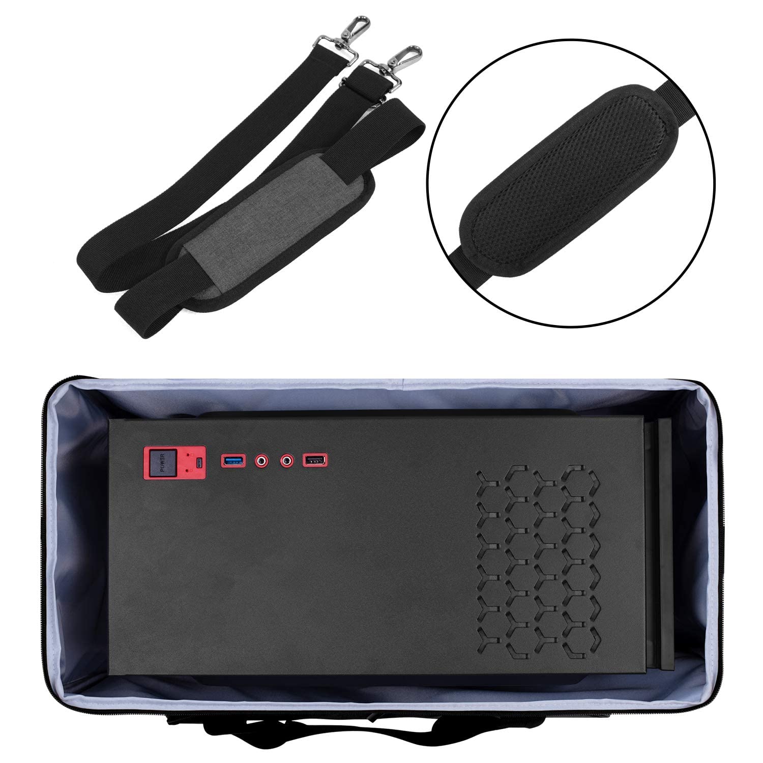 Curmio Double Layer Carrying Case For Computer Tower, Desktop Computer Travel Storage Tote Bag For Pc Chassis, Keyboard, Cable A