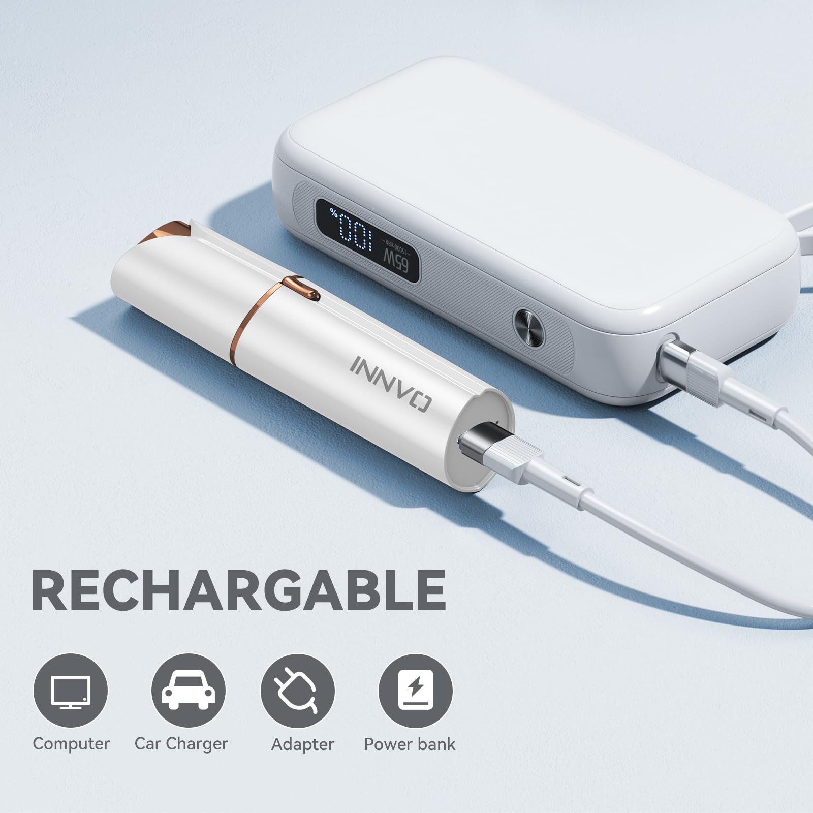 Innvo Facial Hair Remover For Women Ladies Upper Lip Hair Removal Electric Face Shaver With Rechargeable Battery Brush (White)