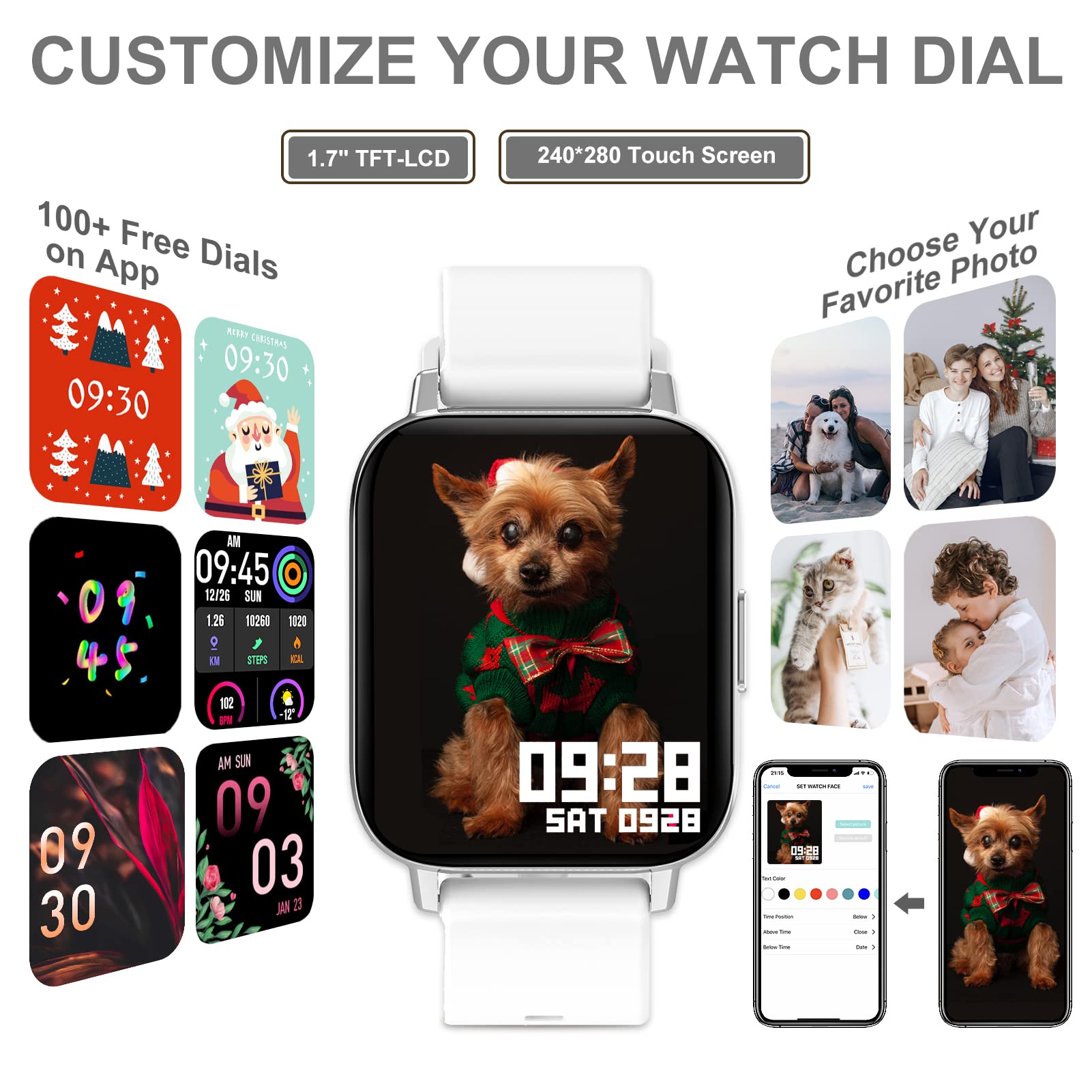 Erkwei Smart Watch For Women(Answer Call/Dial) Waterproof Smartwatch For Android Ios Phones 1.7 Inches Fitness Tracker With Pedo