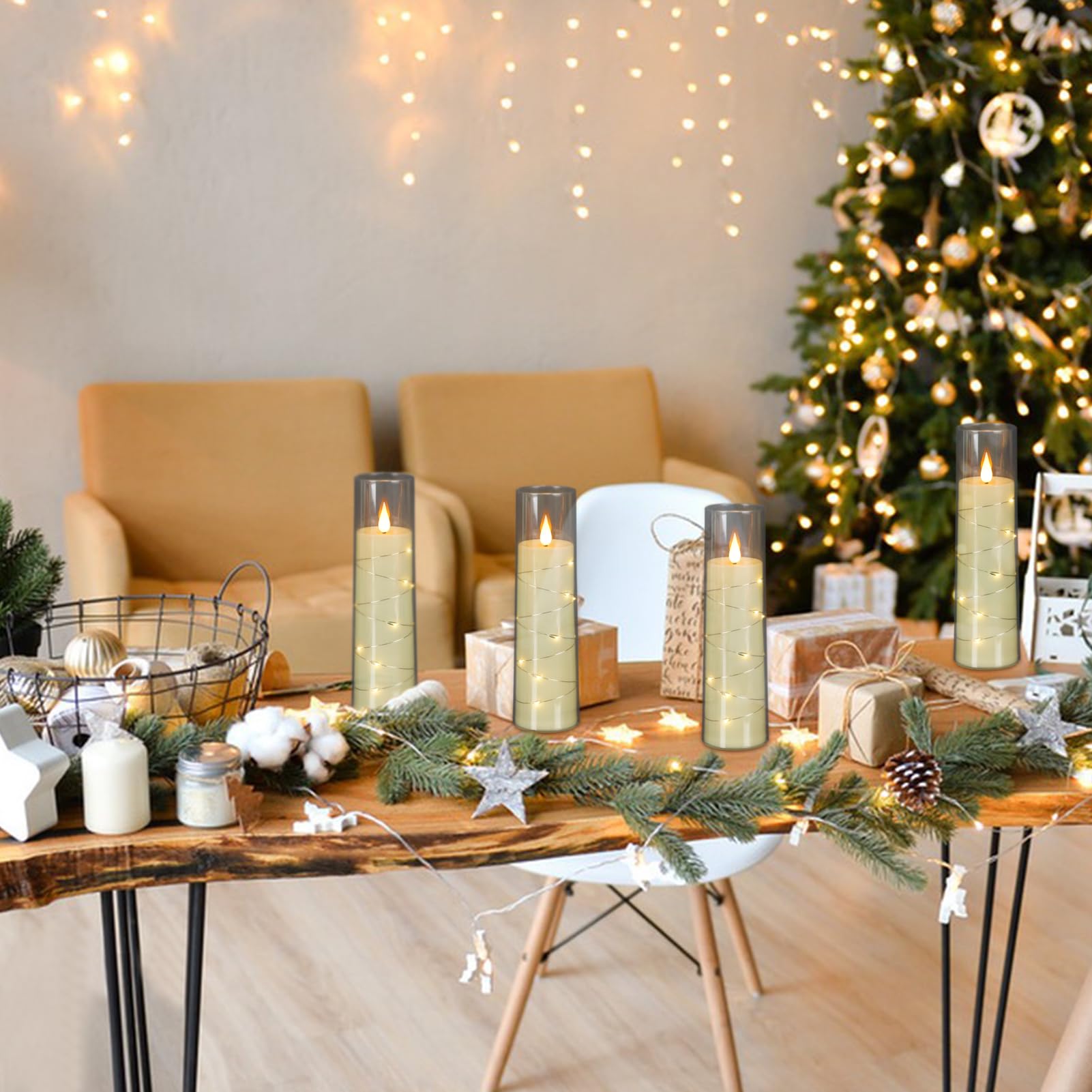 Genswin Flameless Candles With Remote Timer, 2 Pack Flickering Led Battery Operated Candles With Embedded Star String, Pillar Ba